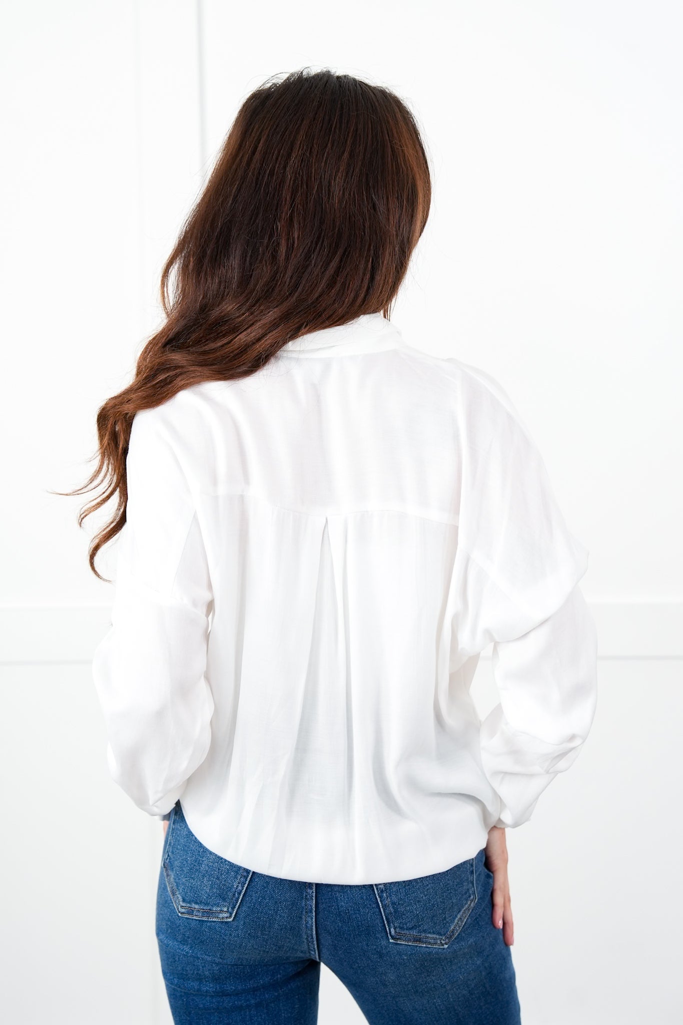 Solid Long Sleeve V Neck Wrap Blouse (Multiple Colors)