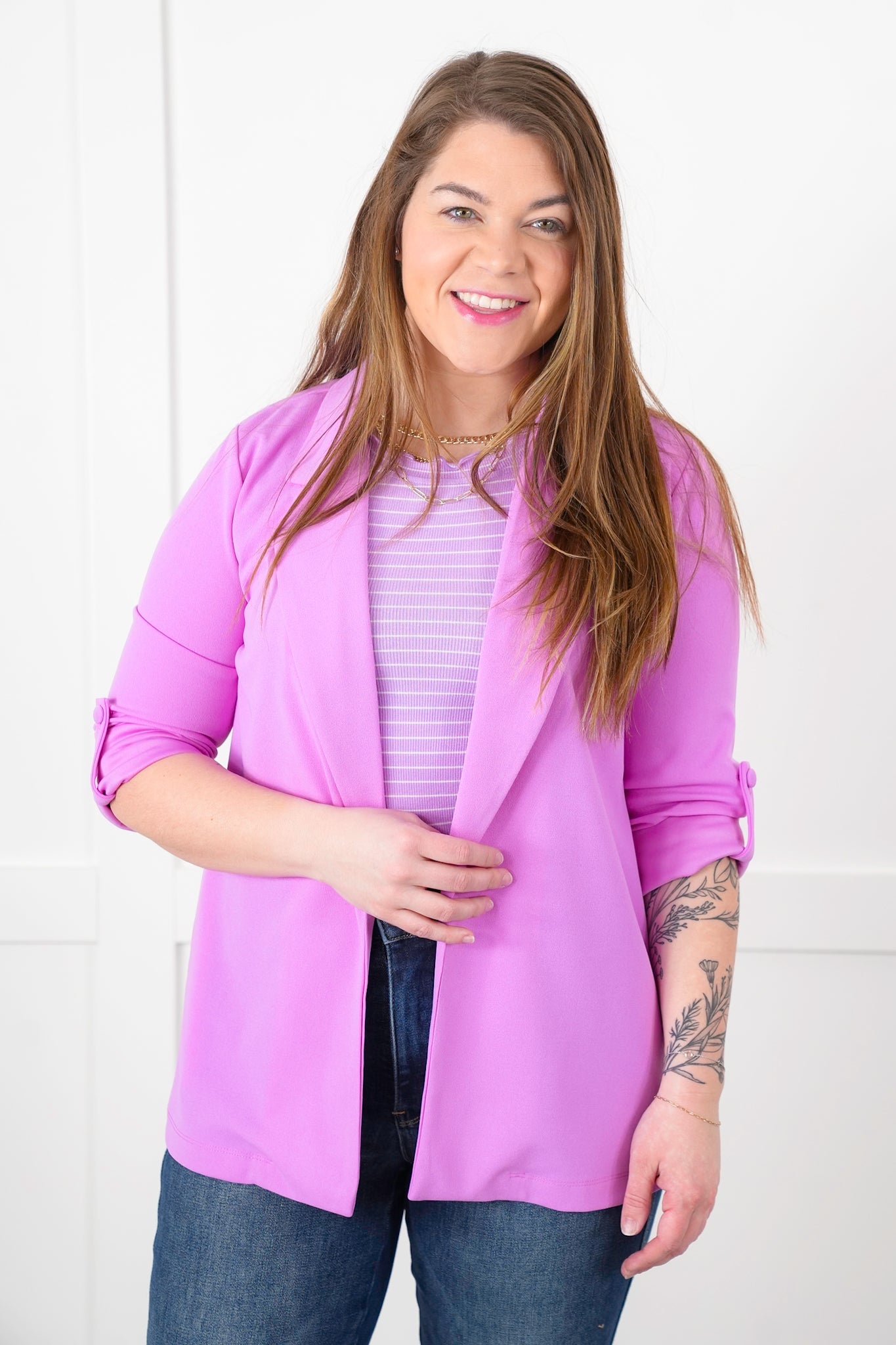 Door Buster! Plus/Reg Solid Button Tab Sleeve Open Blazer