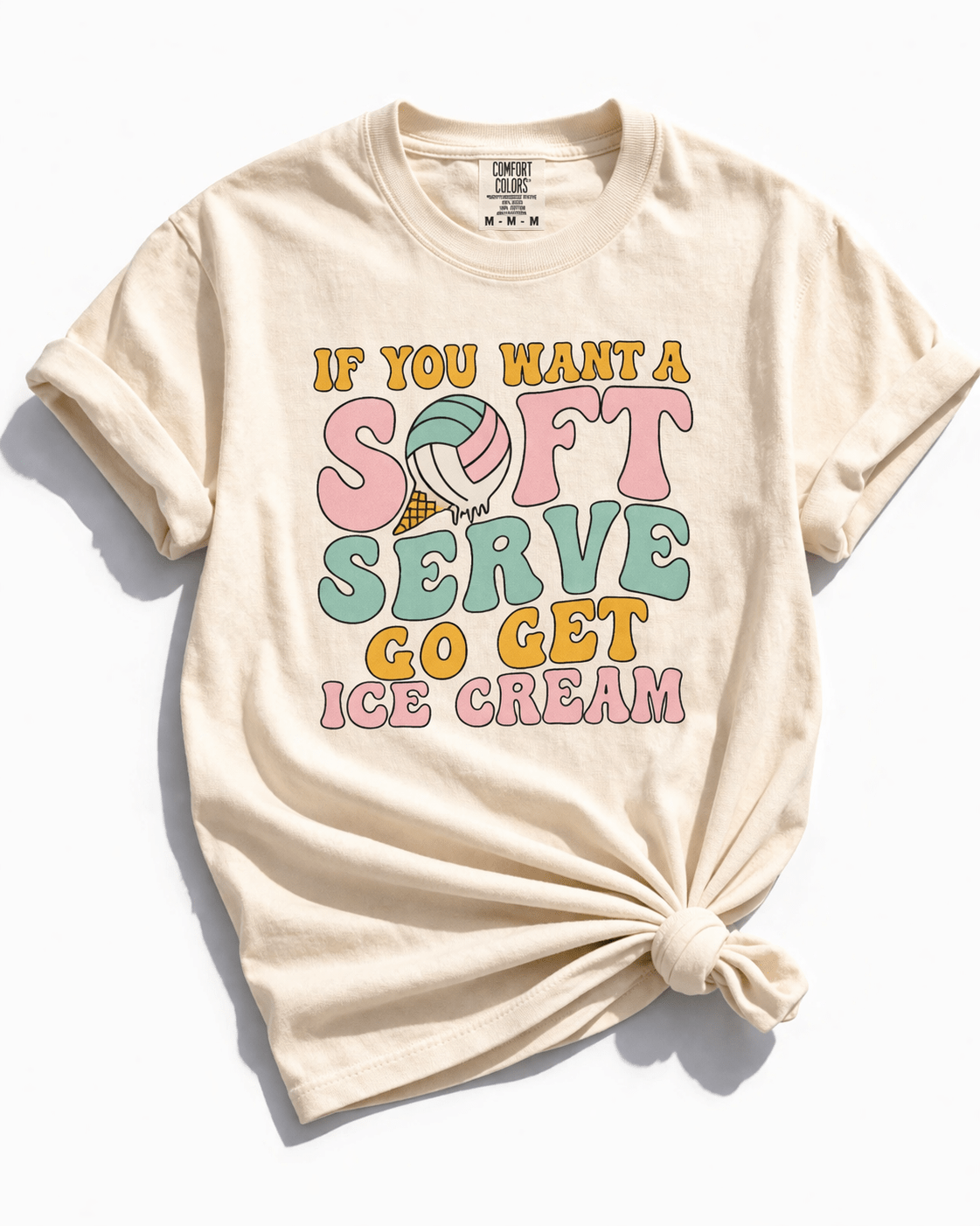 Plus/Reg Short Sleeve "If You Want A Soft Serve" Volleyball Graphic Tee - Freckled Poppy