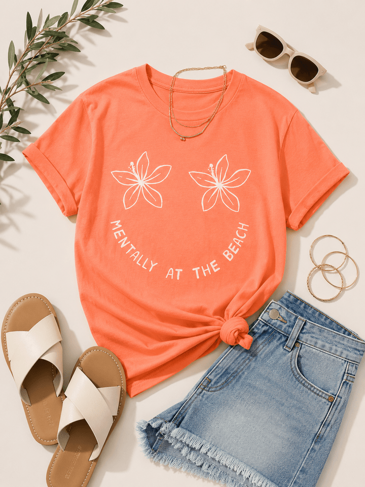 Plus/Reg Short Sleeve "Mentally at the Beach" Graphic Tee - Freckled Poppy