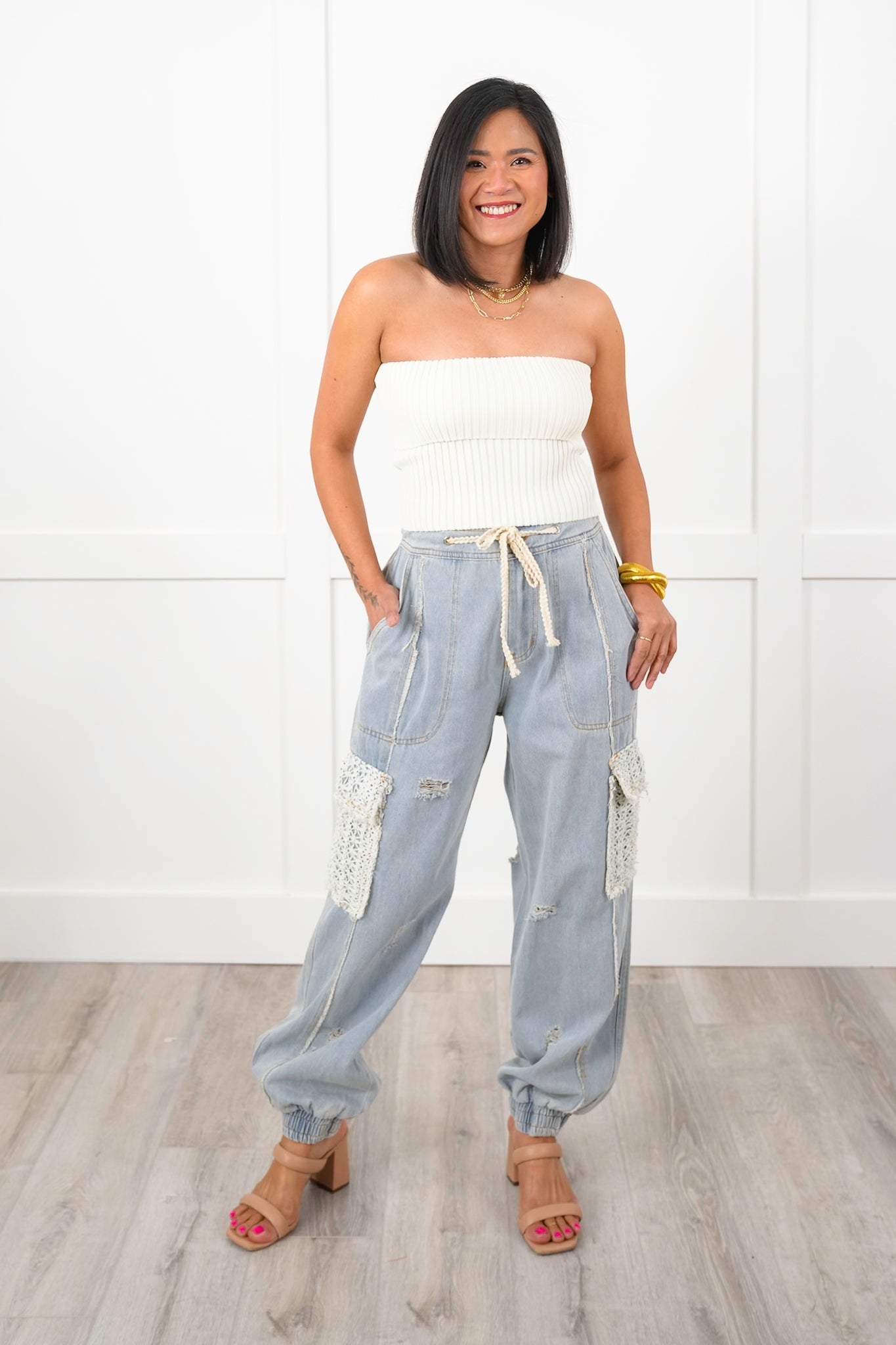 Sleeveless Ribbed Fold Over Tube Top