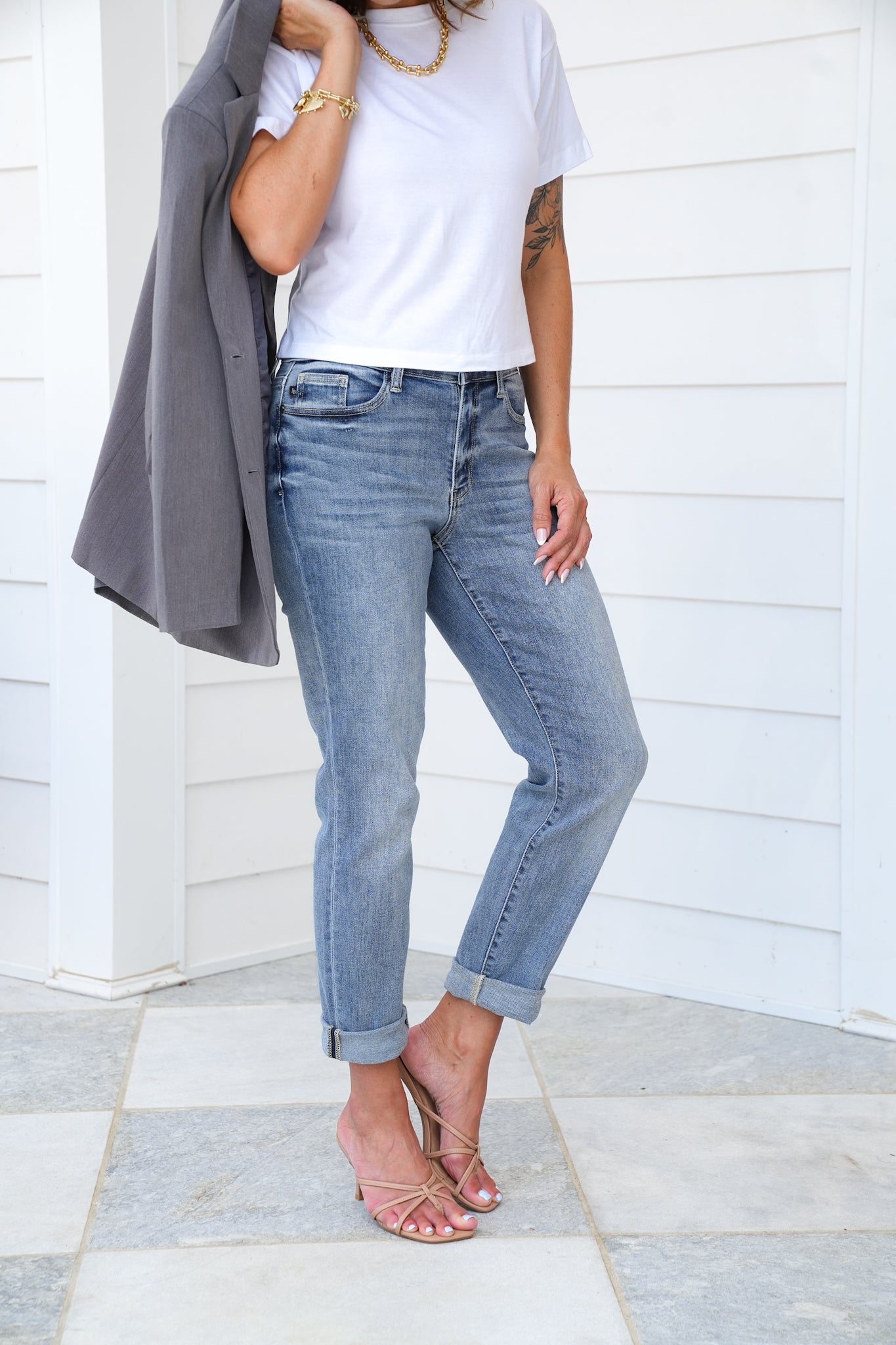 Judy Blue Work From Home Mid Rise Bleach Washed Boyfriends