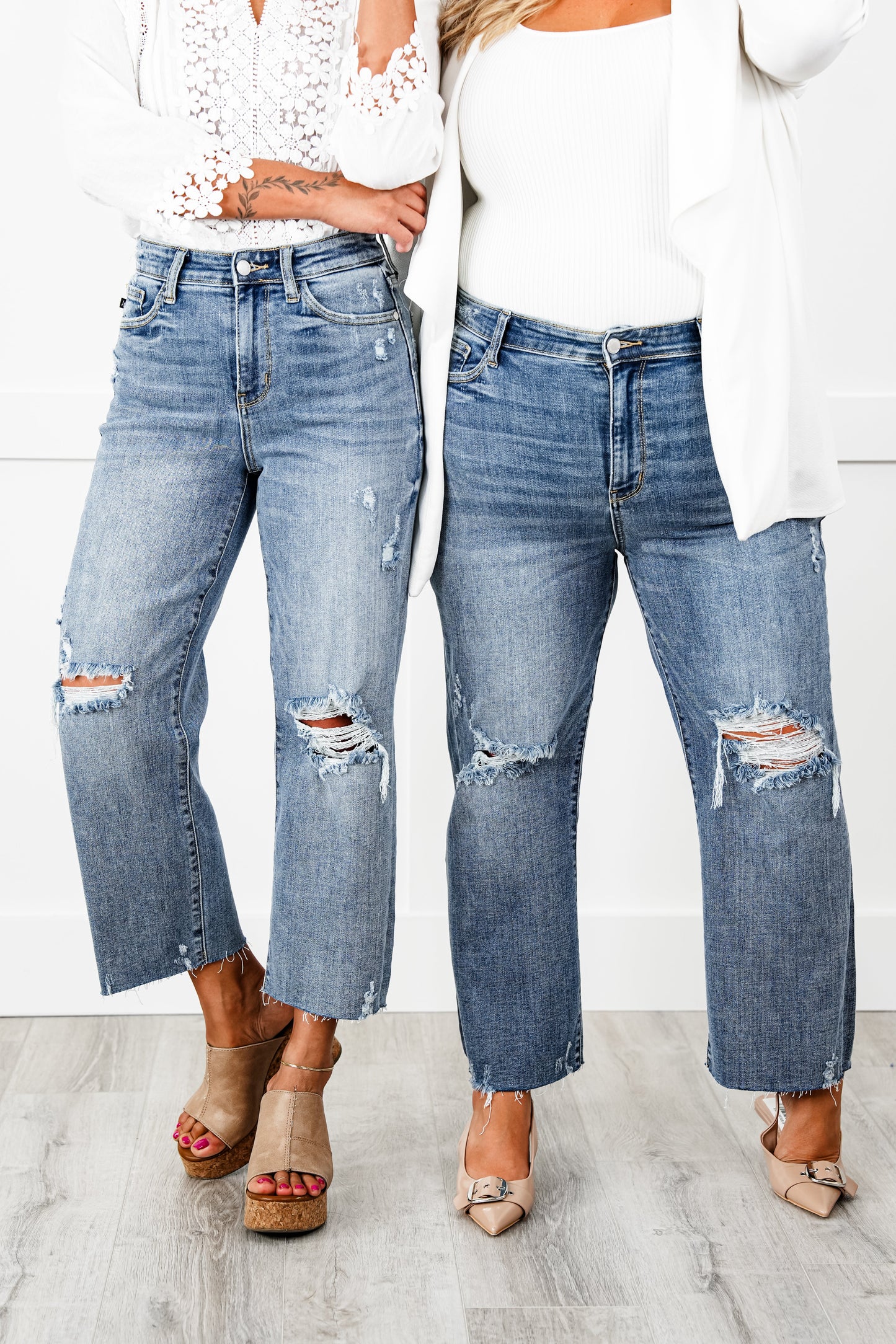 Judy Blue About Last Night Light Wash Destroyed Wide Leg Cropped Jeans