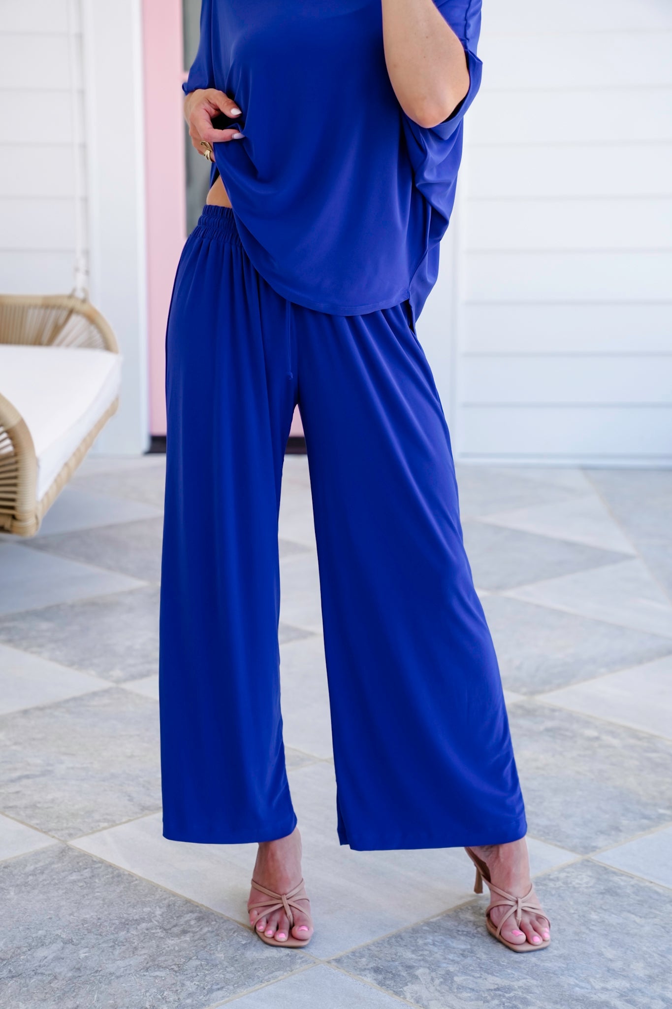 Plus/Reg Solid 3/4 Dolman Sleeve Top and Wide Leg Pant Set