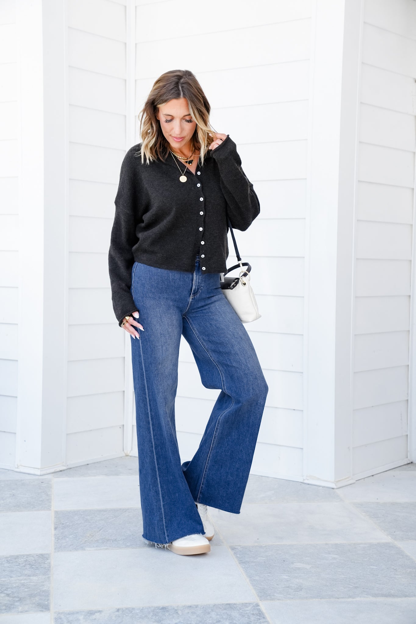 Risen High Rise Dark Wash Wide Leg Flare Jeans