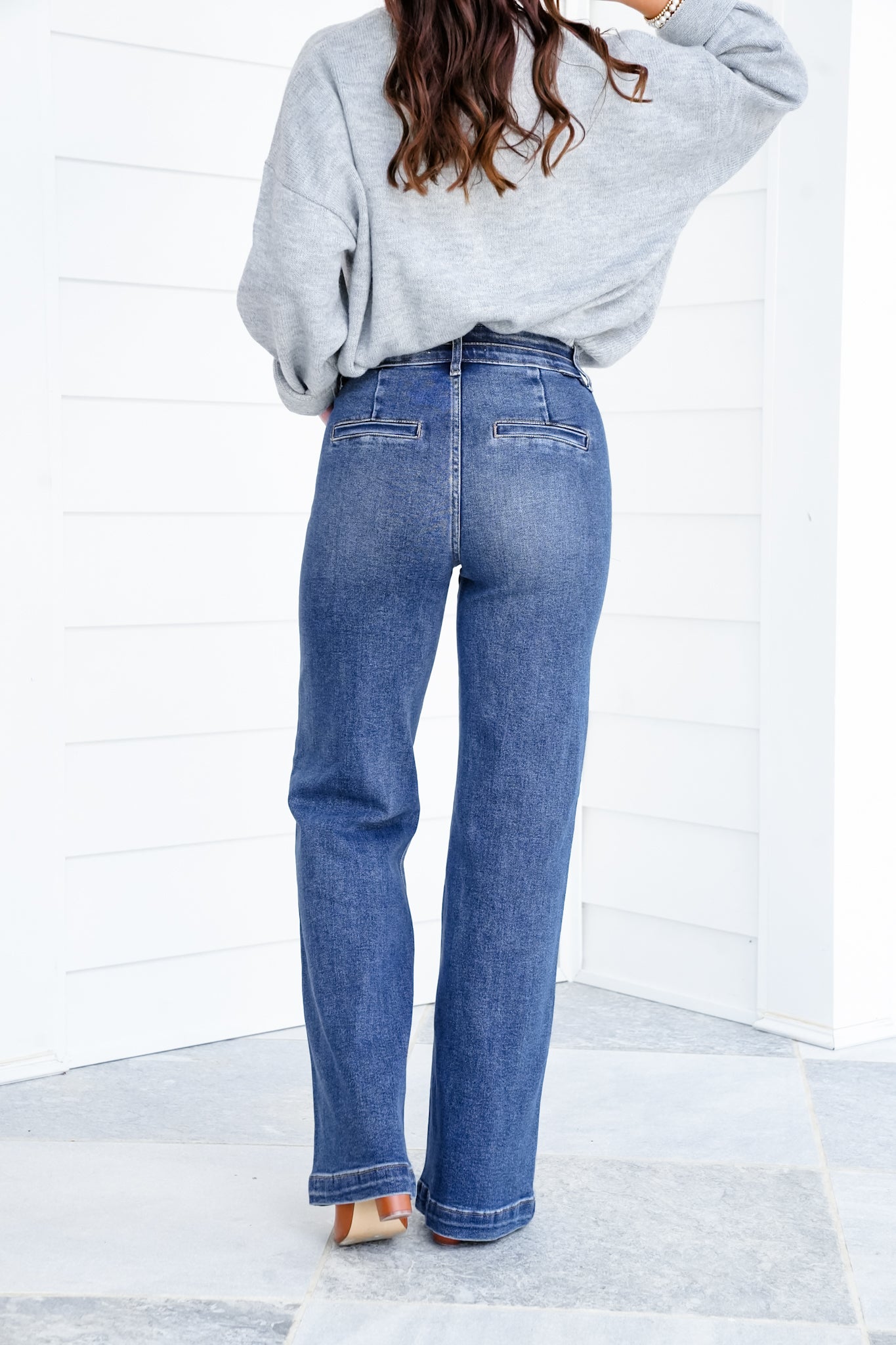 Restock! Risen Material Girl High Rise Medium Wash Tummy Control Double Button Elastic Waistband Jeans