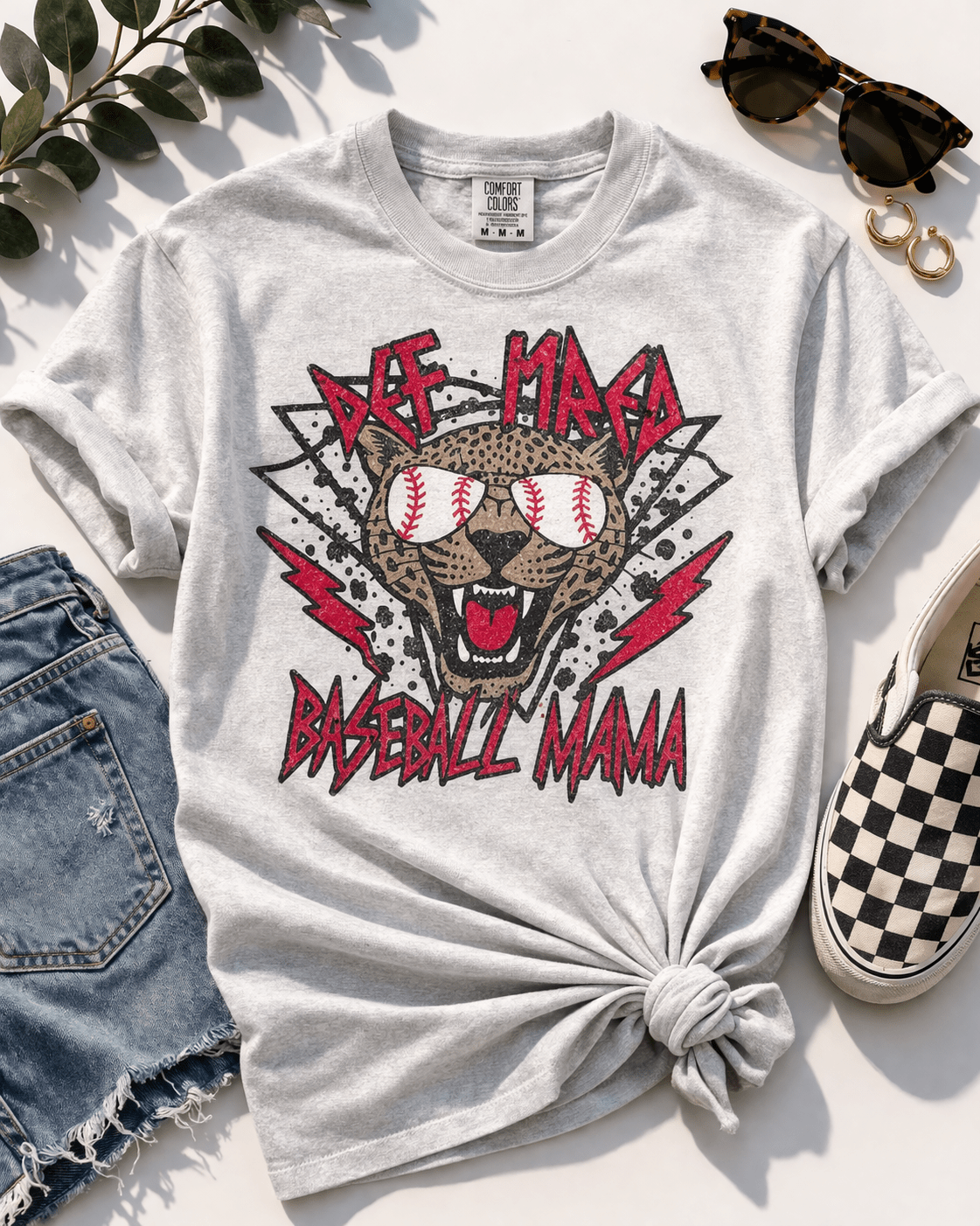Plus/Reg Short Sleeve "Def Tired Baseball Mom" Graphic Tee - Freckled Poppy