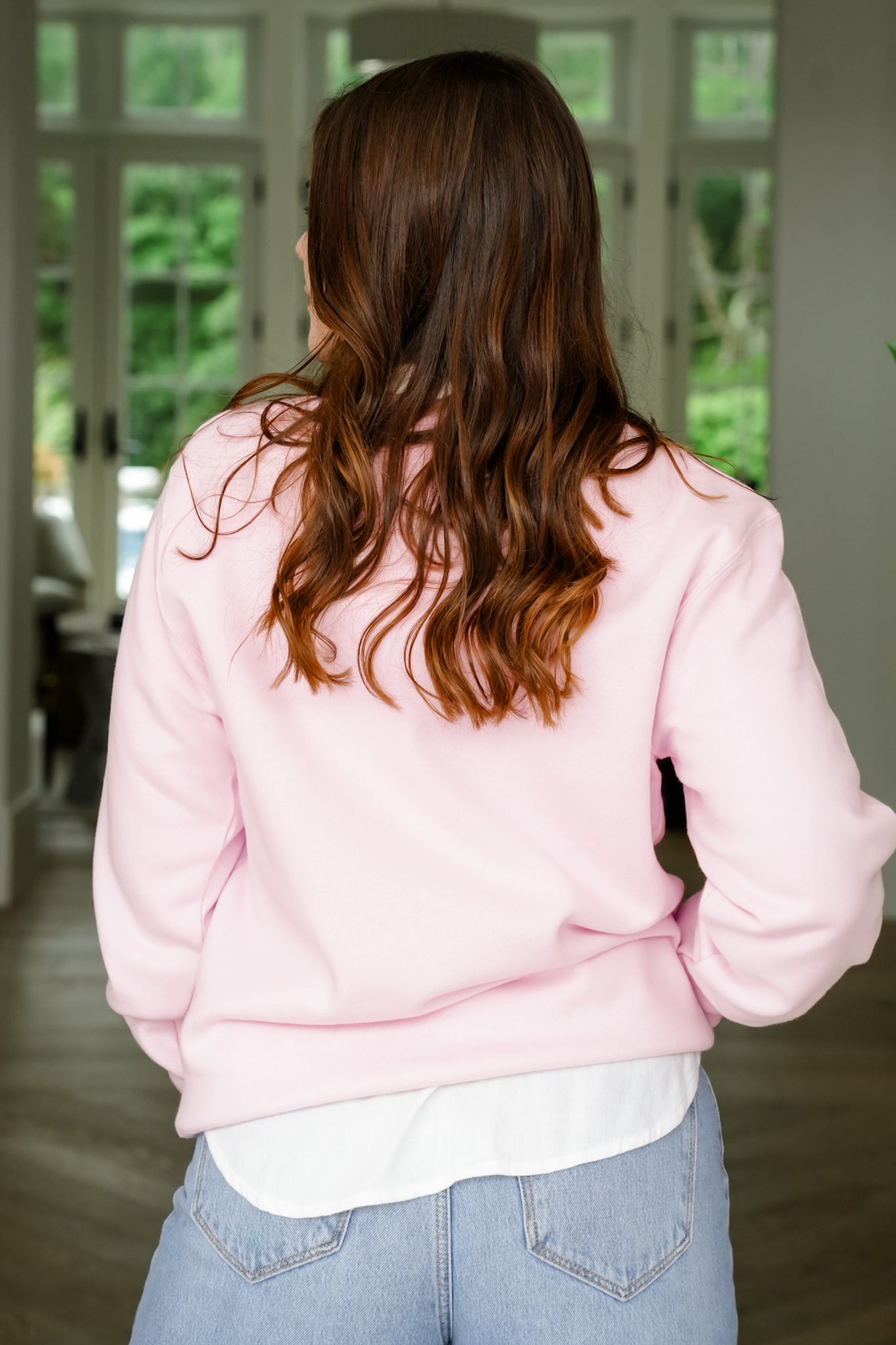 Plus/Reg Pink Long Sleeve "Freckled Poppy" Graphic Sweatshirt