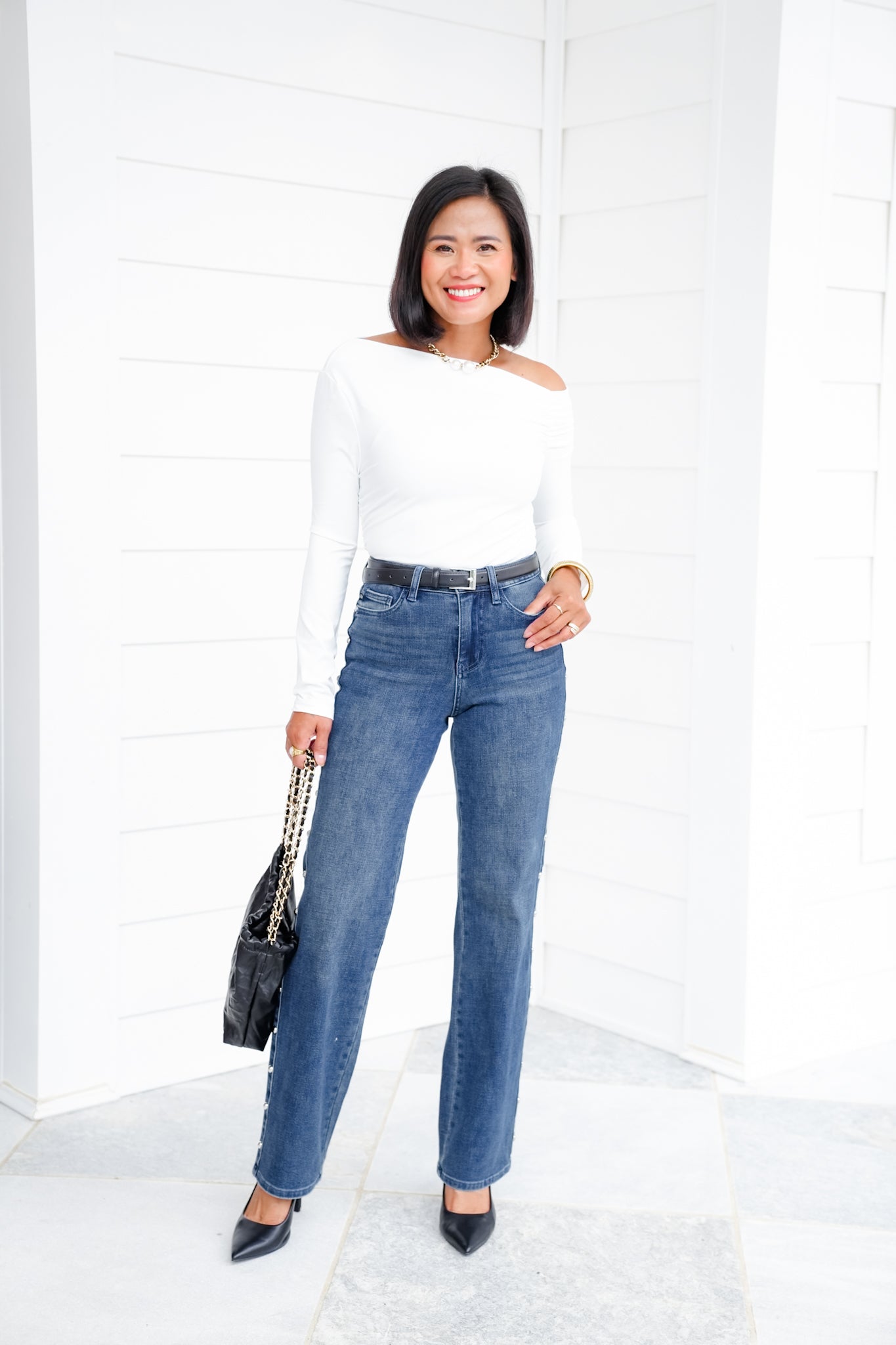 Judy Blue High Rise Dark Wash Studded Straight Leg Jeans