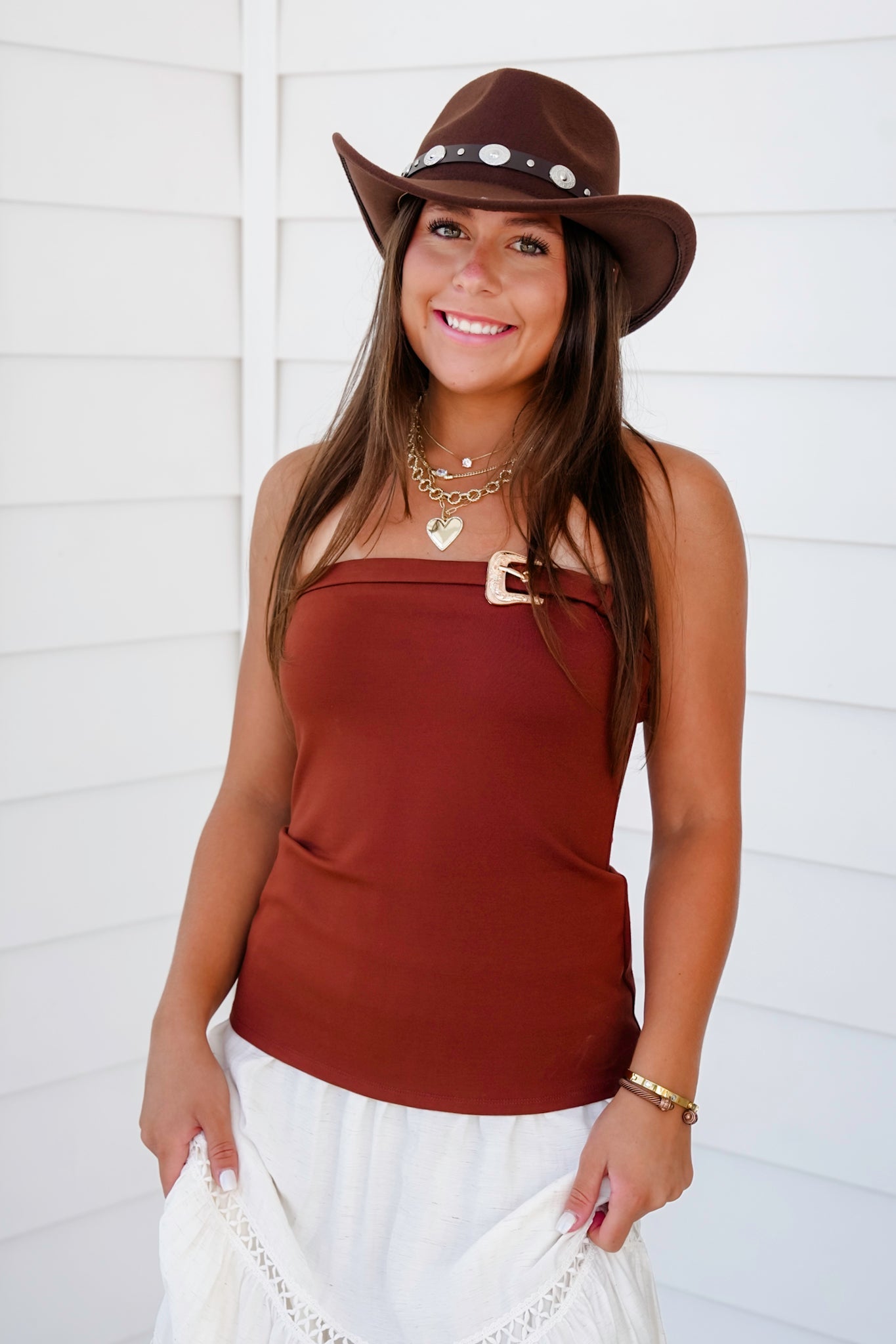 Strapless Top with Western Buckle Detail