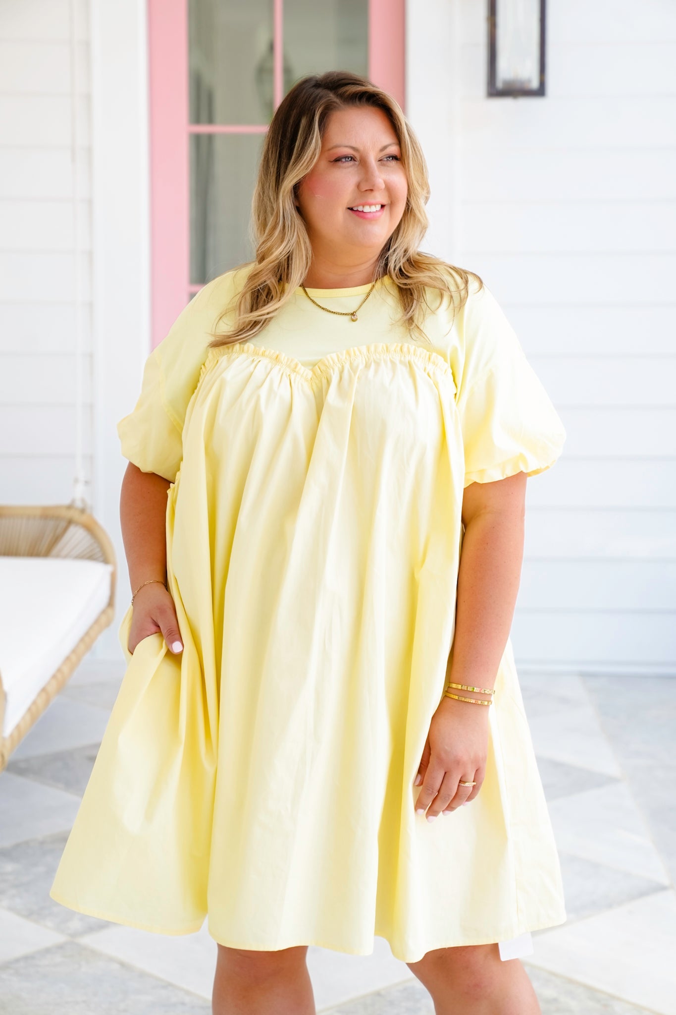 Plus/Reg Solid Cotton Short Sleeve Baby Doll Mini Dress