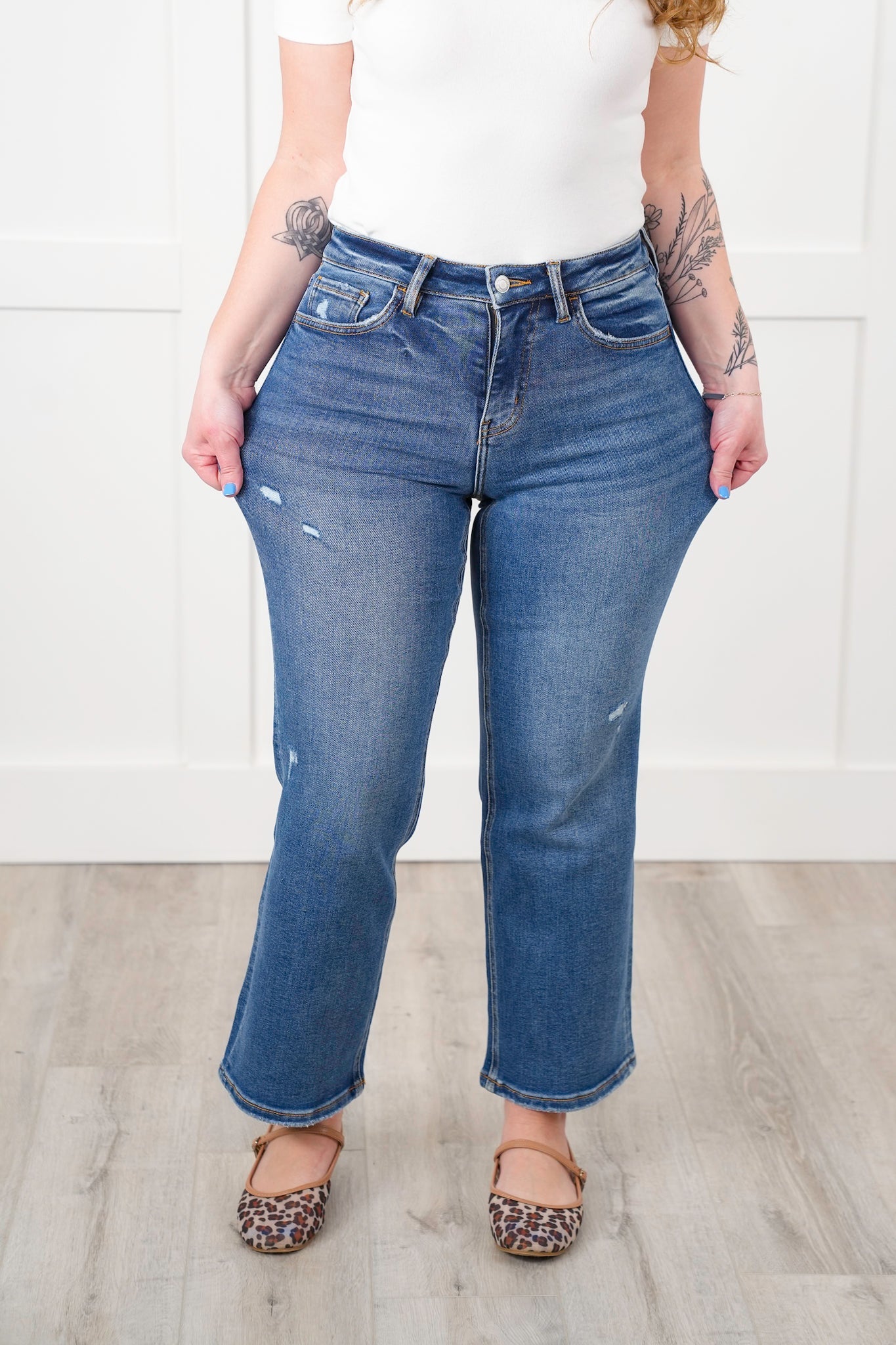 Vervet High Rise Medium Wash Slim Wide Leg Ankle Jeans