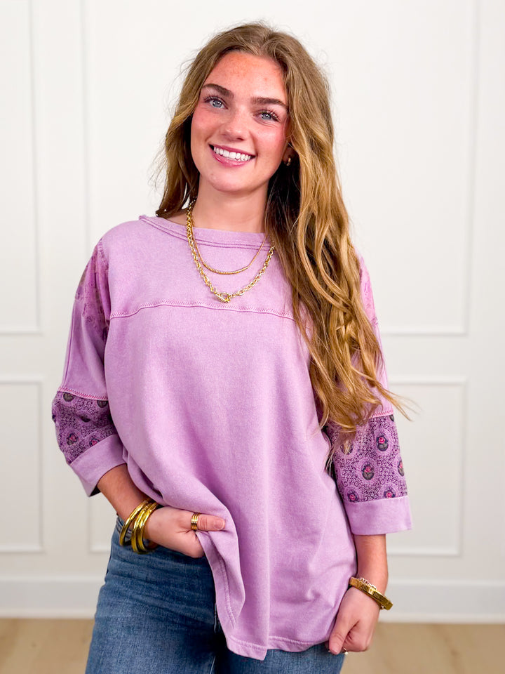 Mineral Wash Short Sleeve Top with Floral Print