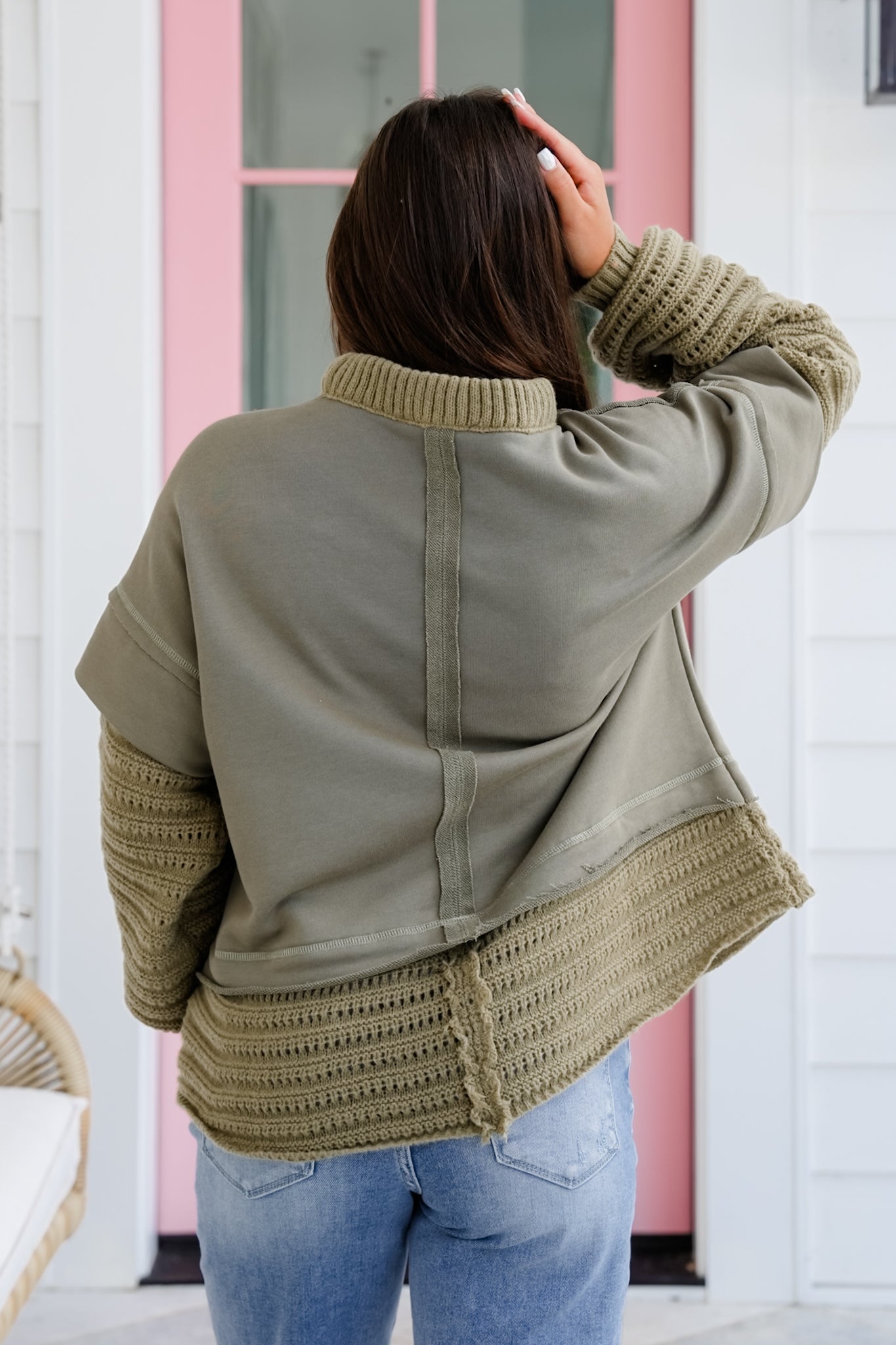 Plus/Reg Knit Layered Long Sleeve Round Neck Sweater