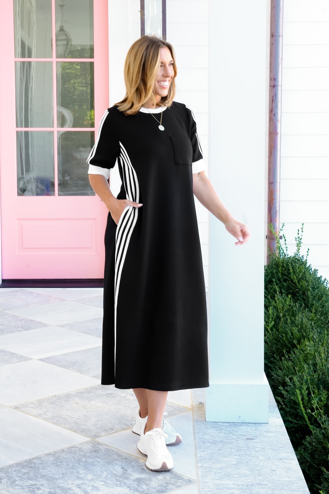 Short Sleeve Maxi Dress with Side Stripe