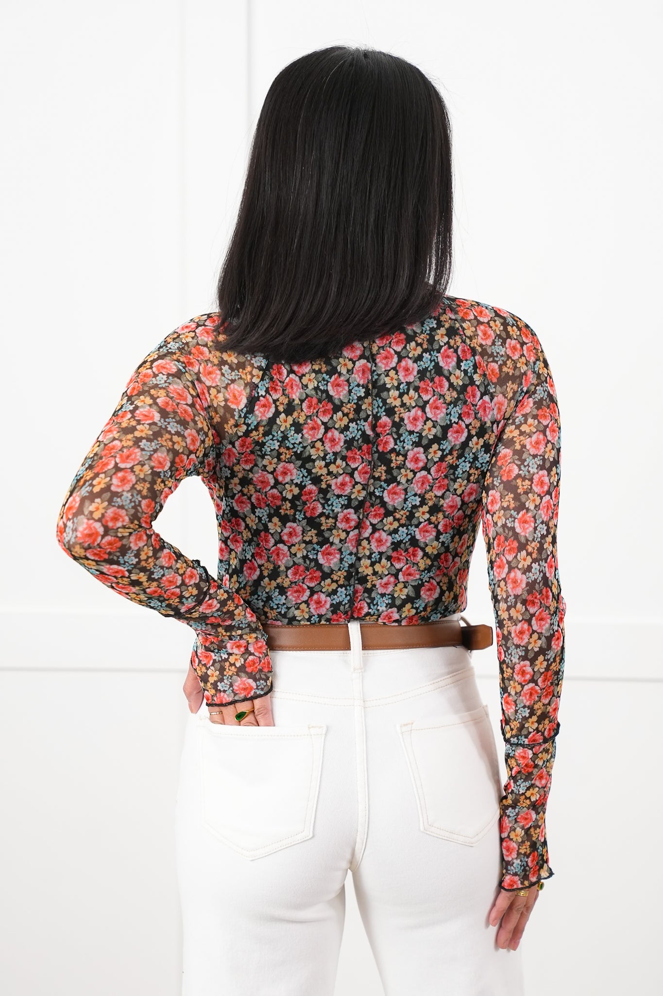 Restock! Plus/Reg Floral Mesh Long Sleeve Mock Neck Top