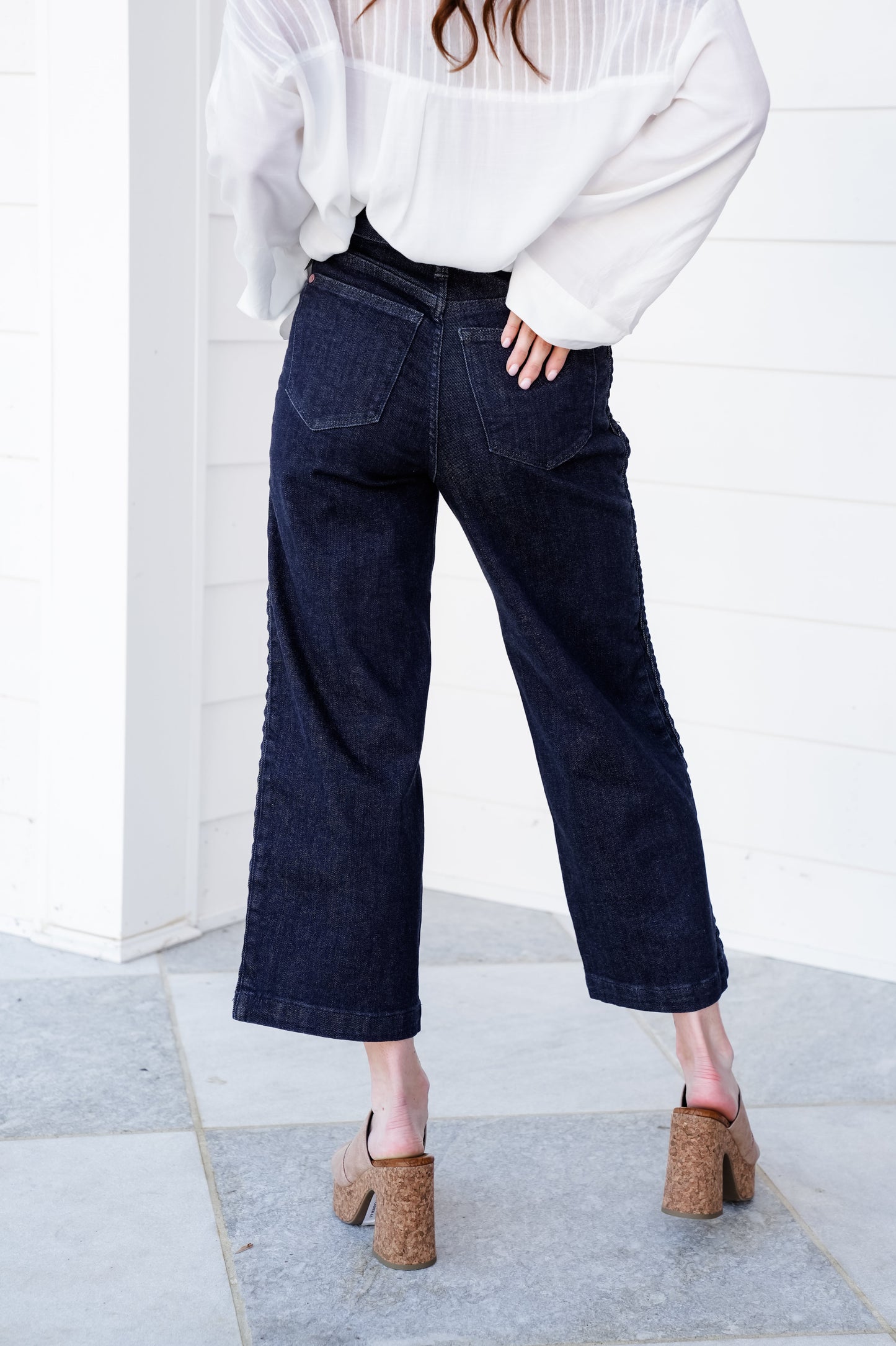 Judy Blue High Rise Dark Wash Cropped Jeans with Side Seam Braid Detail