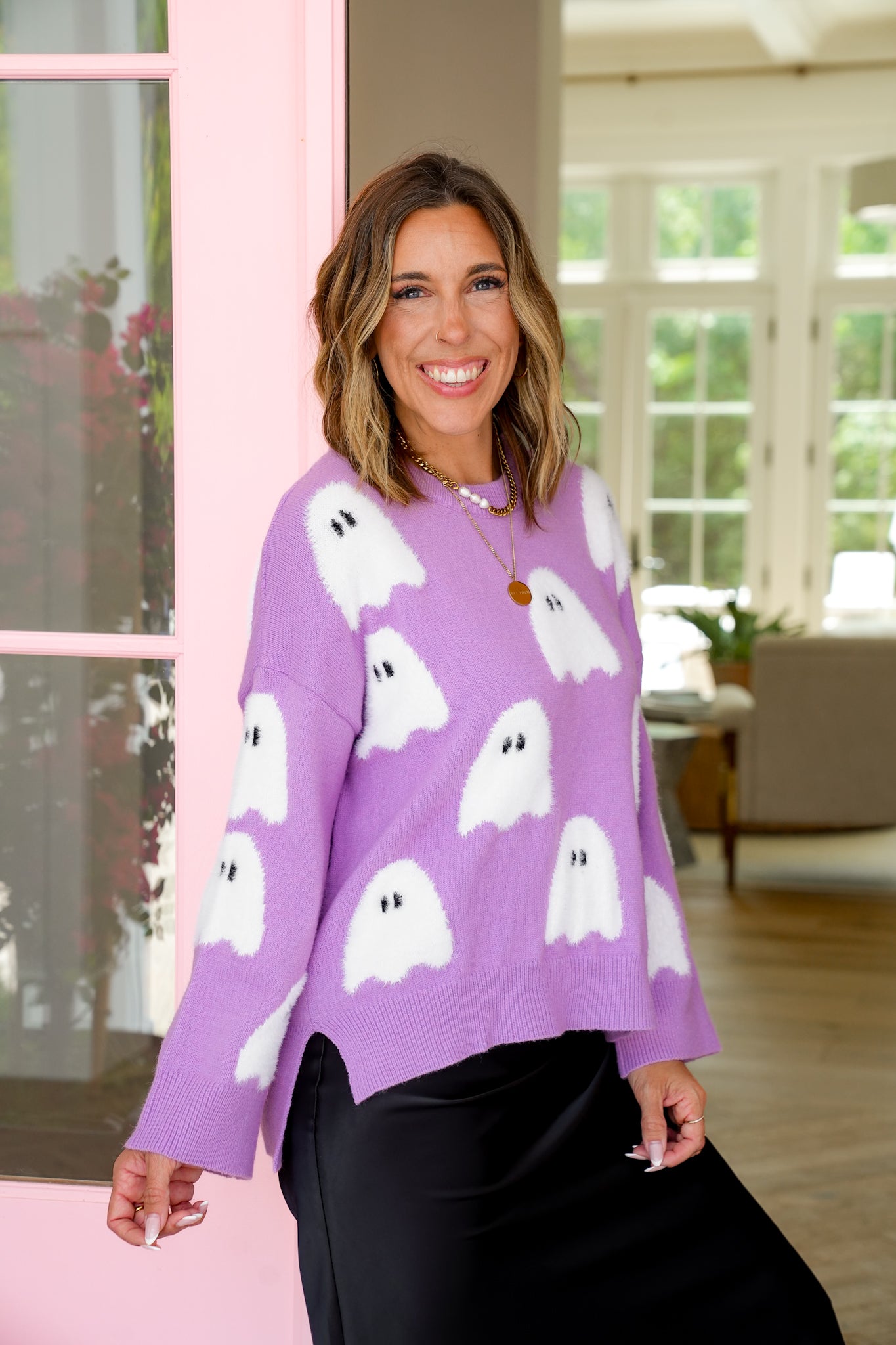 Long Sleeve Crew Neck Halloween Ghost Sweater