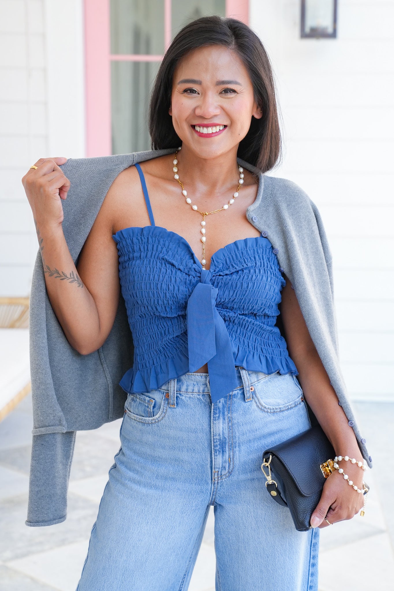 Smocked Top with Front Tie Detail