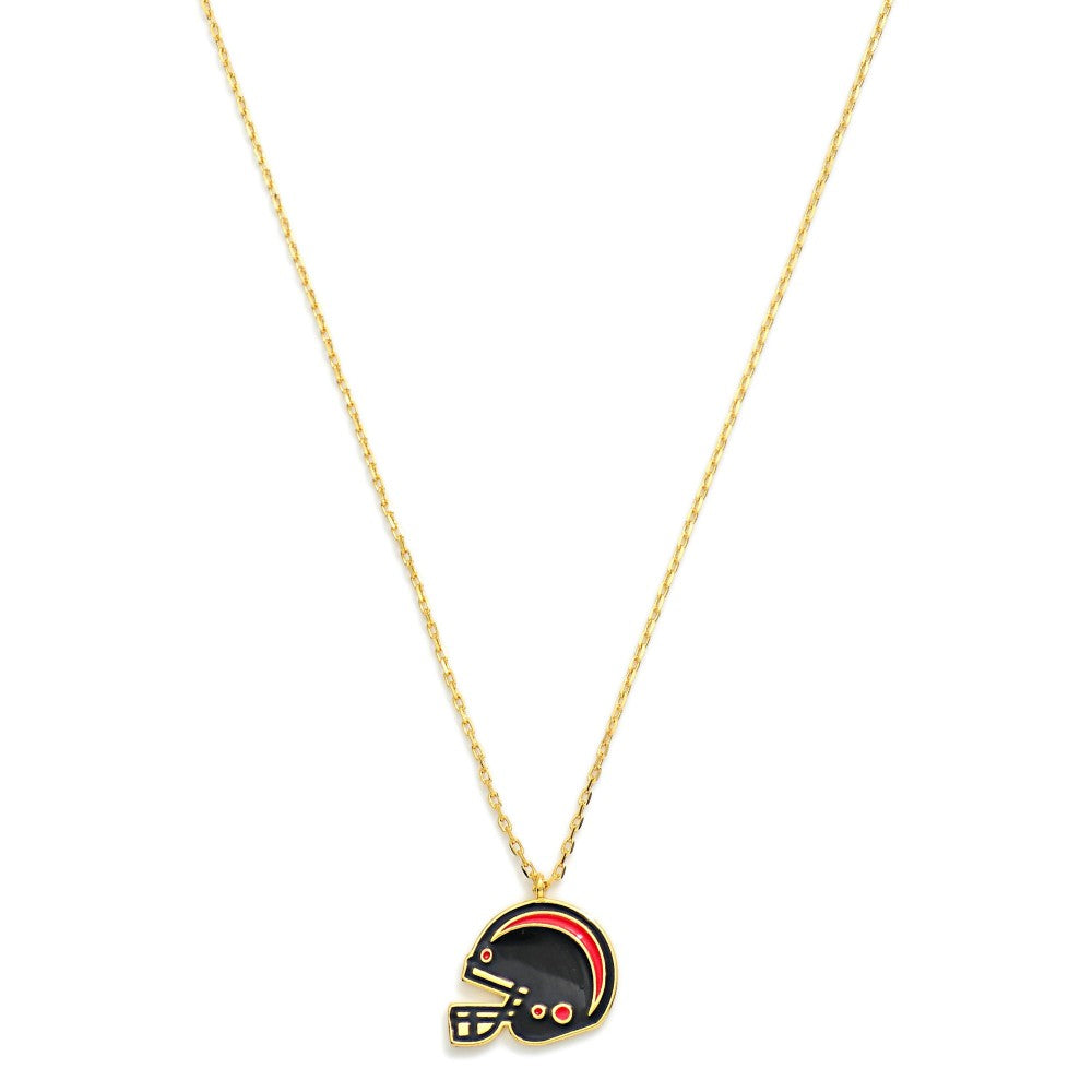 Gold Dipped Chain Link Game Day Necklace Featuring Enamel Football Helmet Pendant