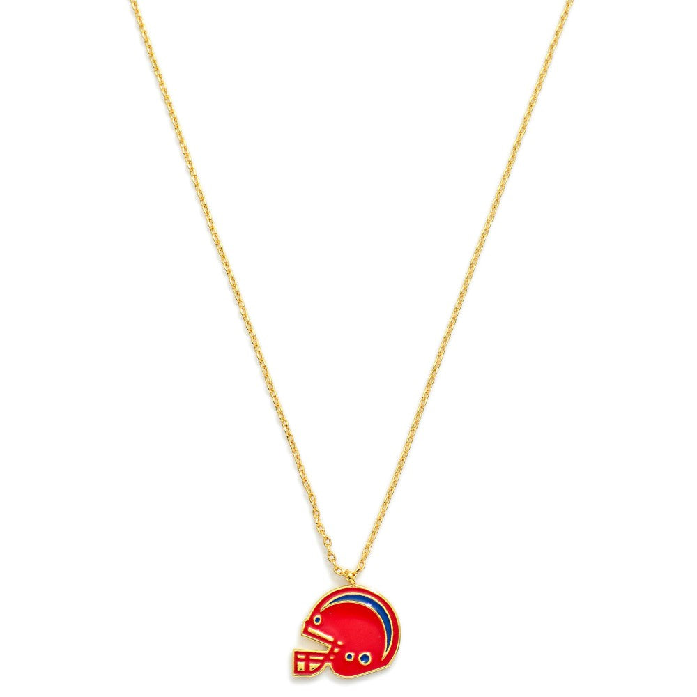 Gold Dipped Chain Link Game Day Necklace Featuring Enamel Football Helmet Pendant