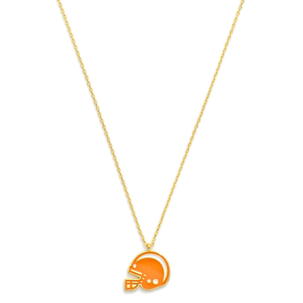 Gold Dipped Chain Link Game Day Necklace Featuring Enamel Football Helmet Pendant