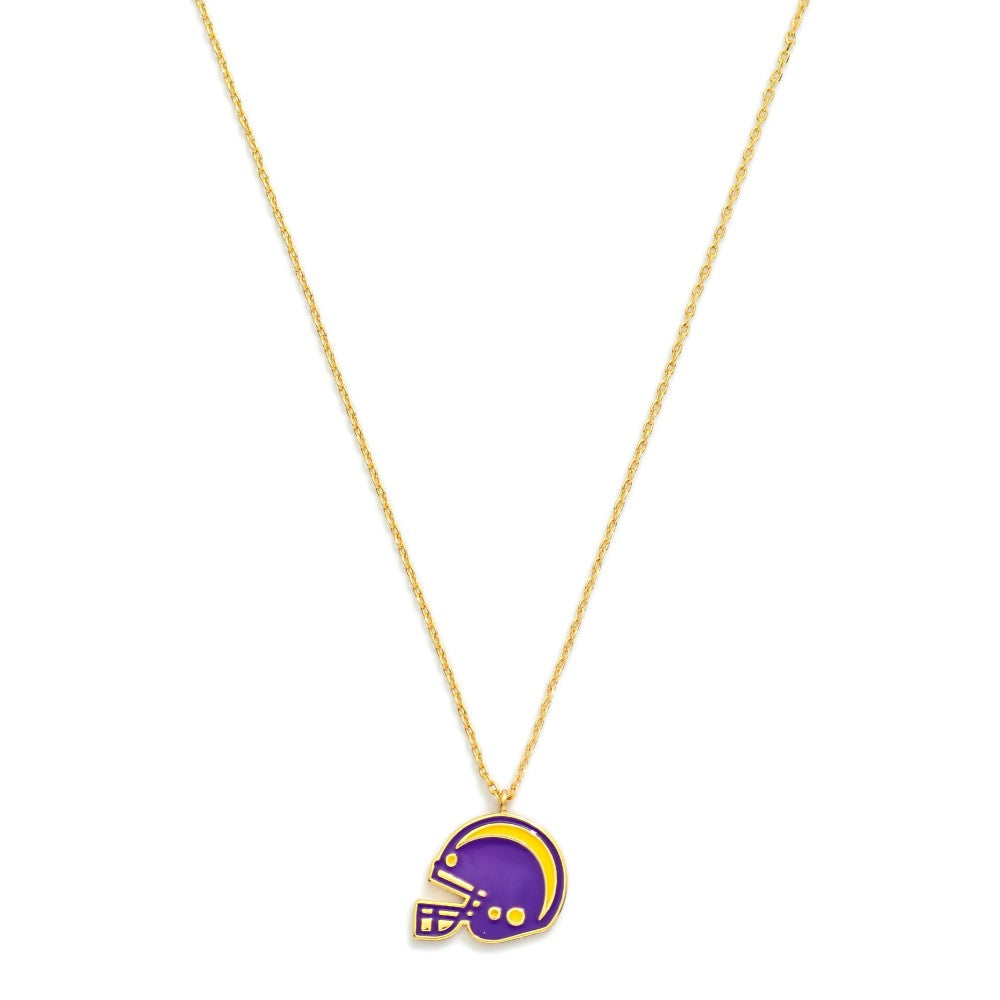 Gold Dipped Chain Link Game Day Necklace Featuring Enamel Football Helmet Pendant