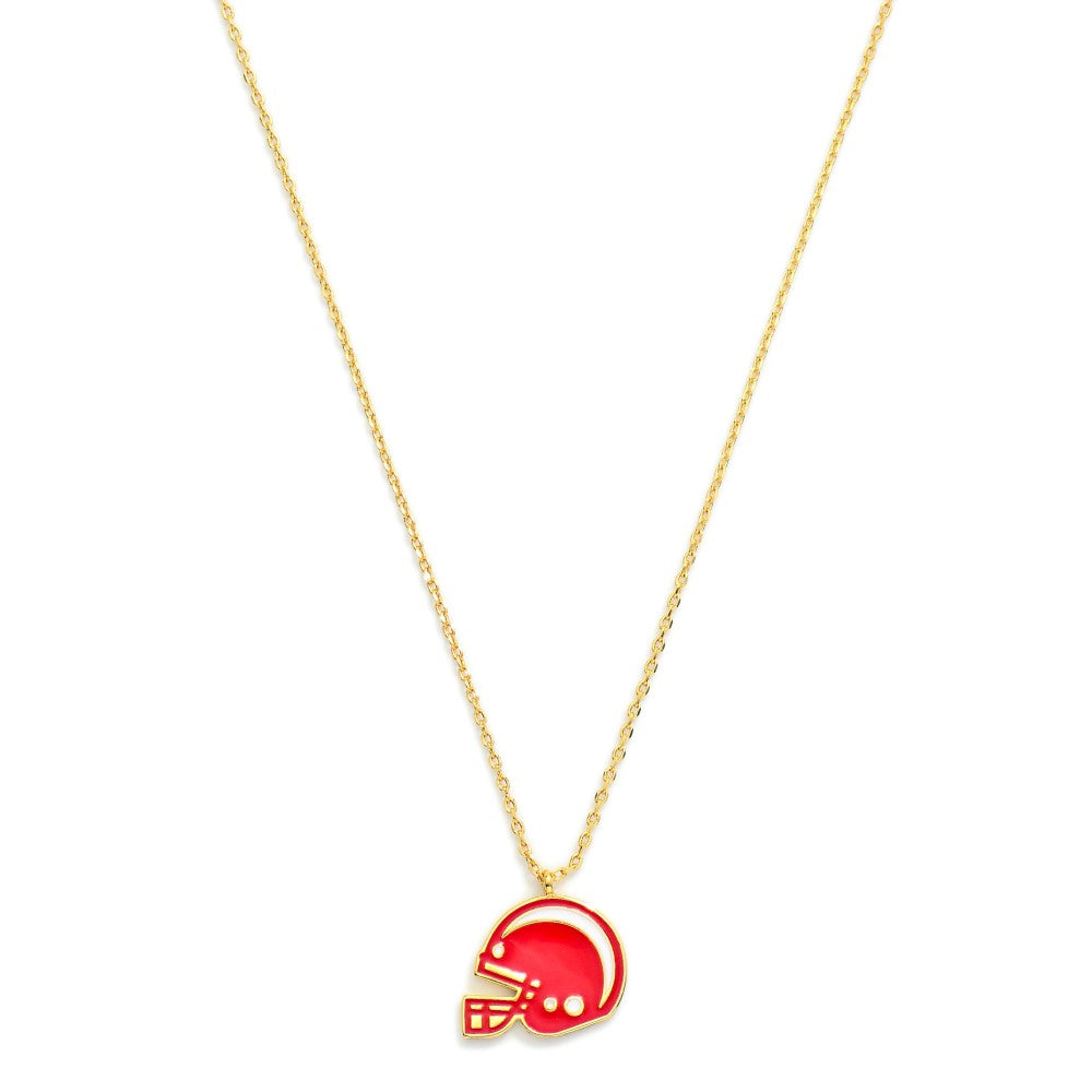 Gold Dipped Chain Link Game Day Necklace Featuring Enamel Football Helmet Pendant