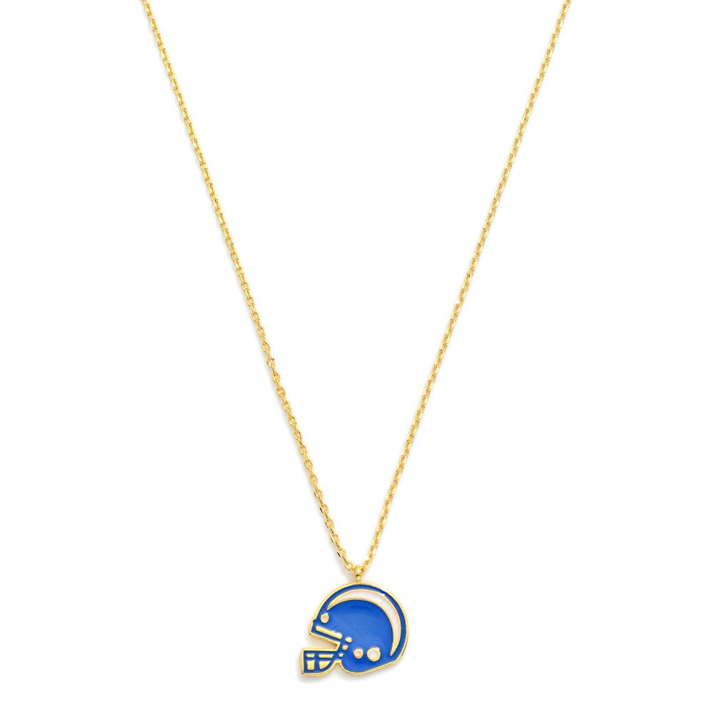 Gold Dipped Chain Link Game Day Necklace Featuring Enamel Football Helmet Pendant