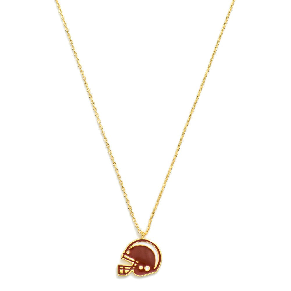 Gold Dipped Chain Link Game Day Necklace Featuring Enamel Football Helmet Pendant
