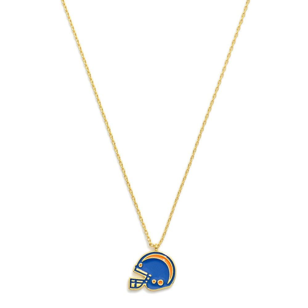 Gold Dipped Chain Link Game Day Necklace Featuring Enamel Football Helmet Pendant