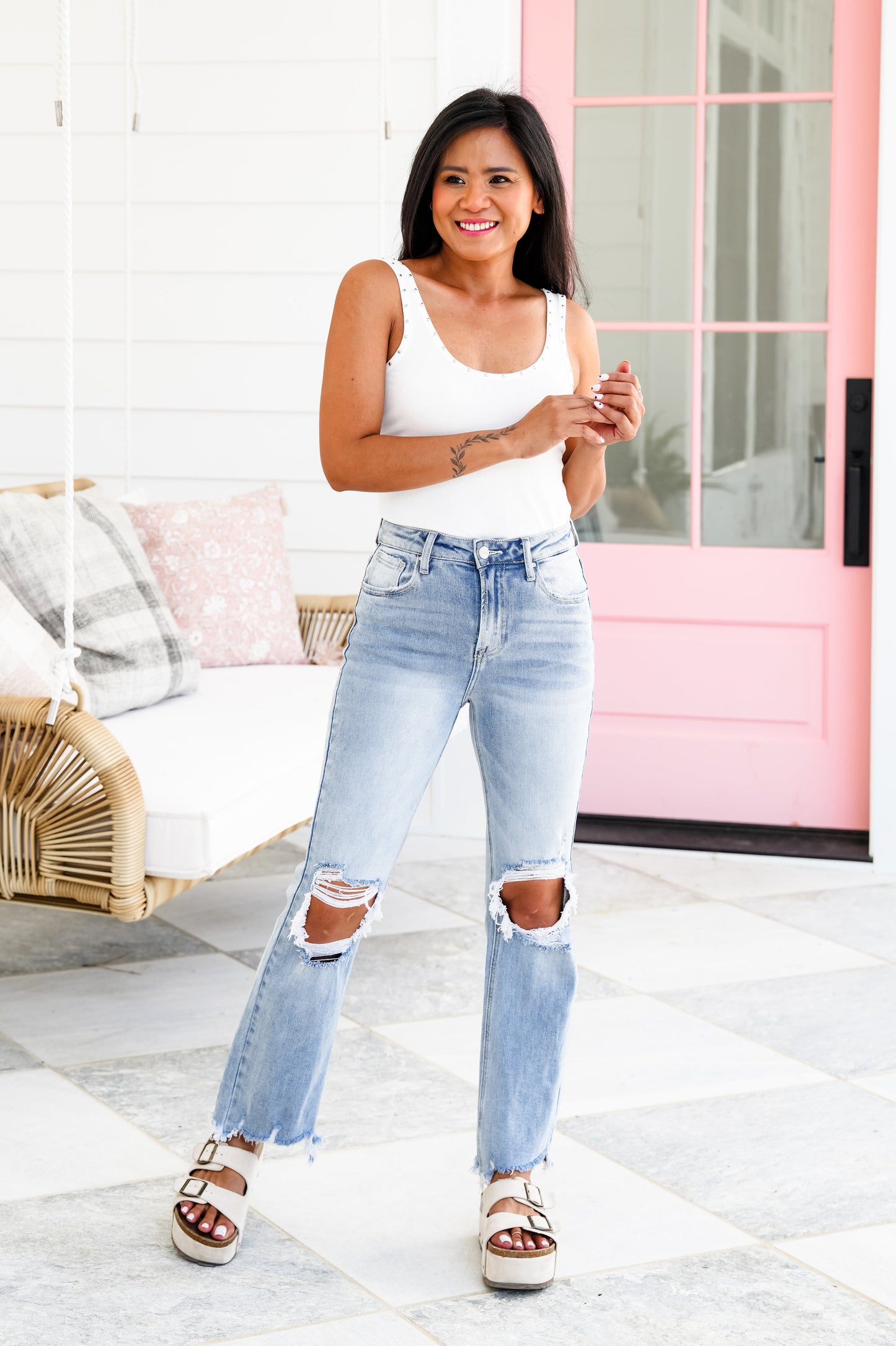 Risen The Alexandra (my fave!!) Light Wash High Rise Straight Leg Cropped Jeans