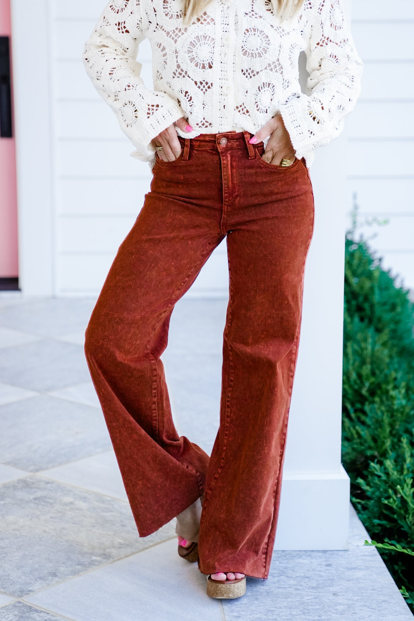 Restock! Judy Blue High Rise Pumpkin Spice Raw Hem Retro Wide Leg Jeans