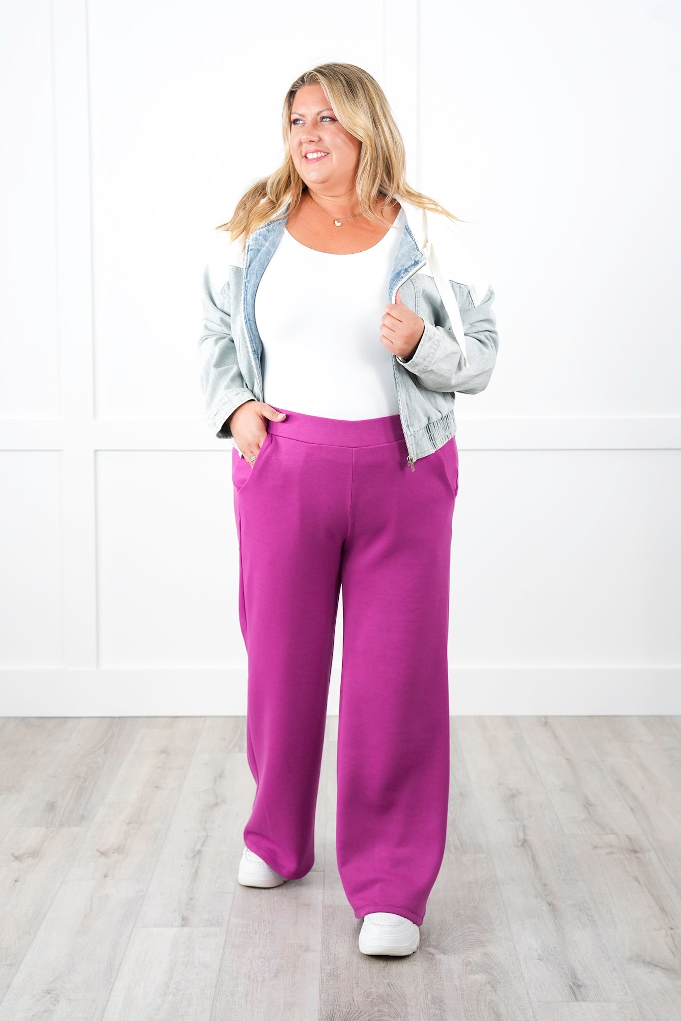 Door Buster!! Plus/Reg Solid Knit Straight Leg Pull On Pants