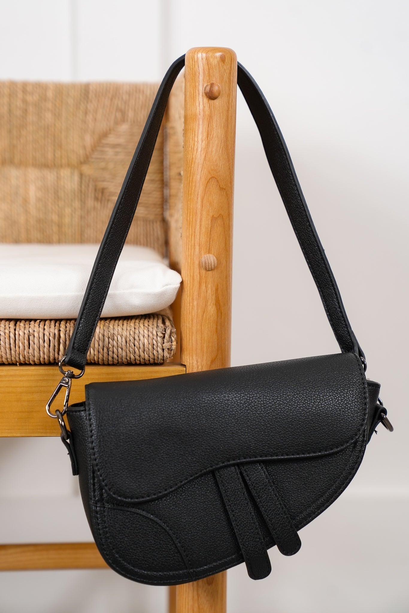 Black Vegan Leather Asymmetrical Saddle Bag