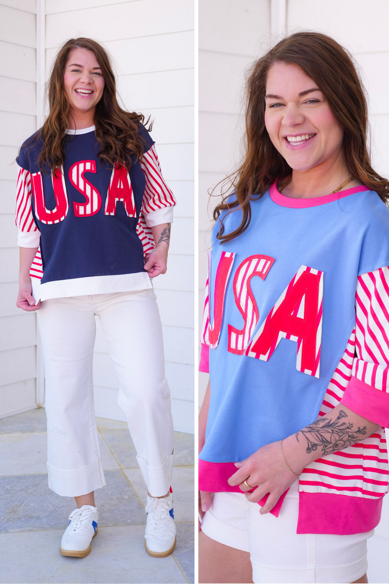 Restock! USA Lettering Patchwork Short Sleeve Pullover Top