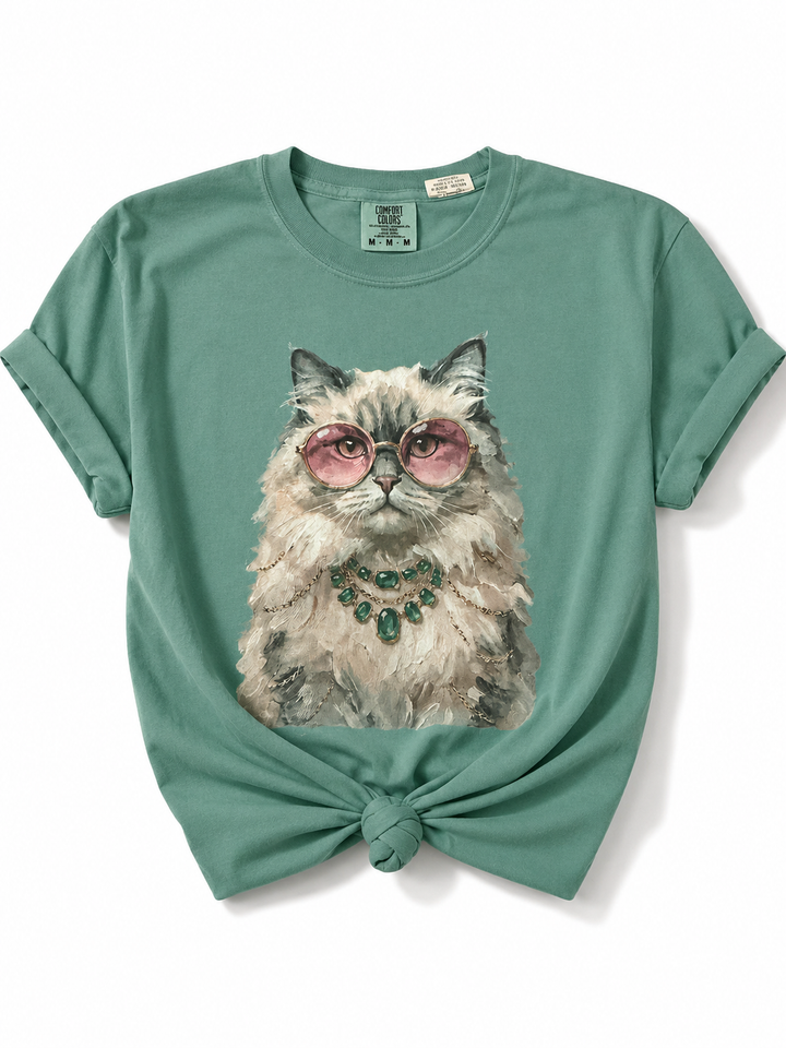 Plus/Reg Short Sleeve Glam Cat Graphic Tee