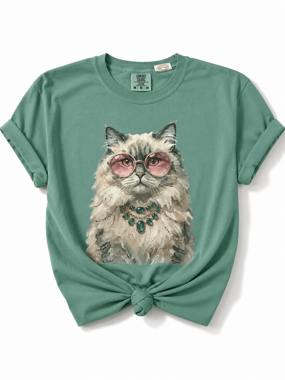Plus/Reg Short Sleeve Glam Cat Graphic Tee - Freckled Poppy