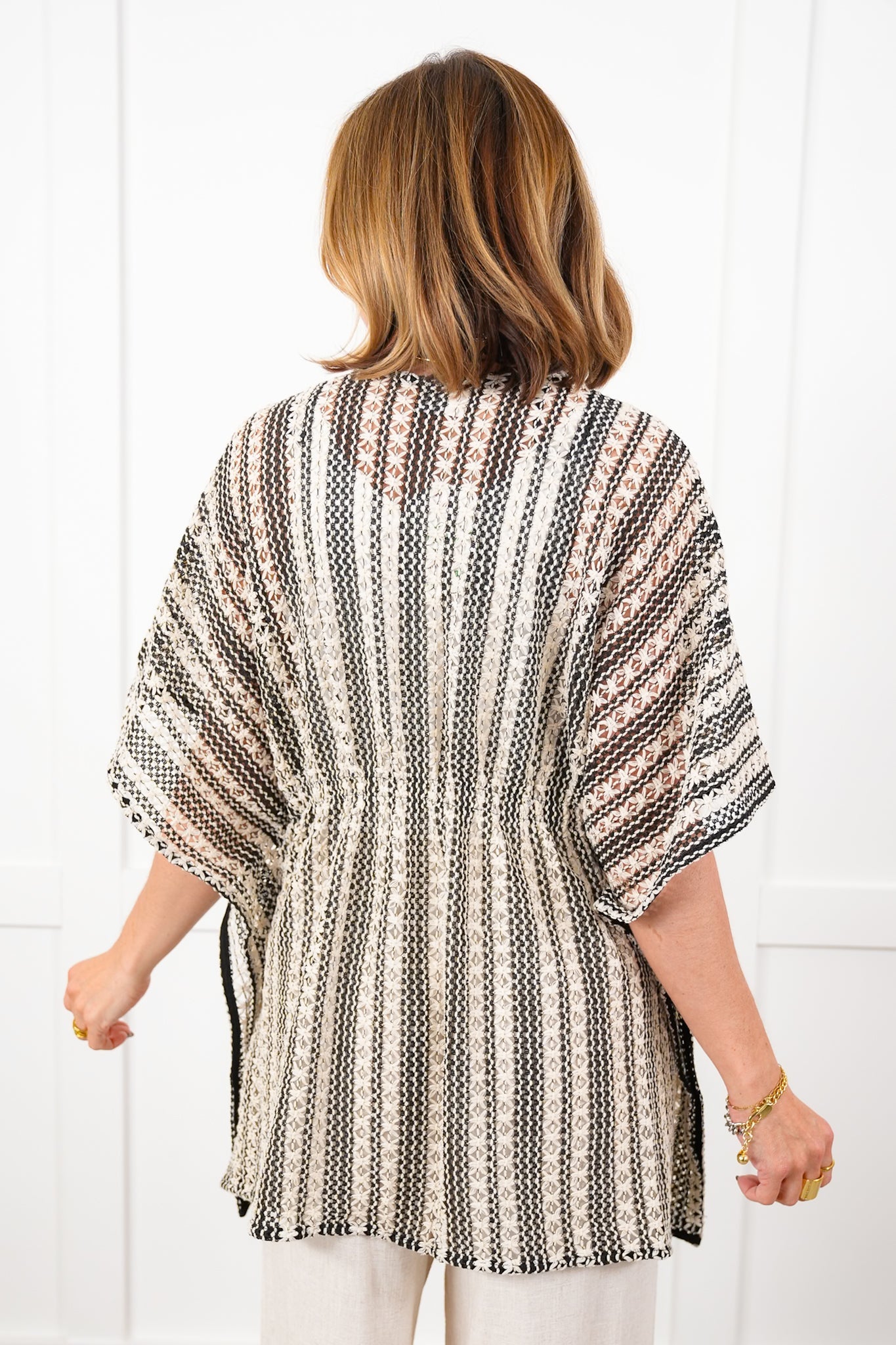Stripe Short Poncho Sleeve Boho Cardigan
