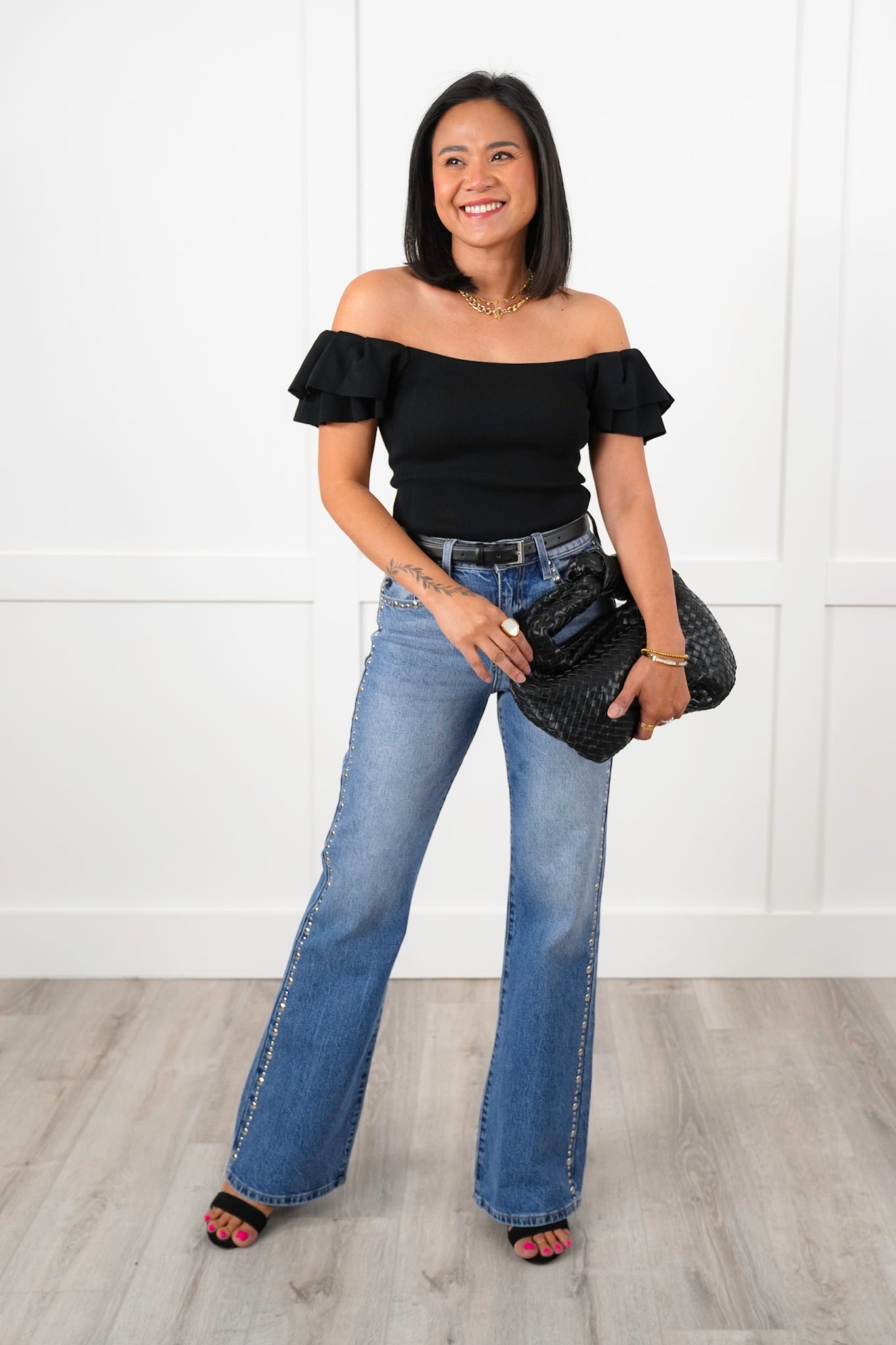 Ruffled Cap Sleeve Square Neck Ribbed Knit Top