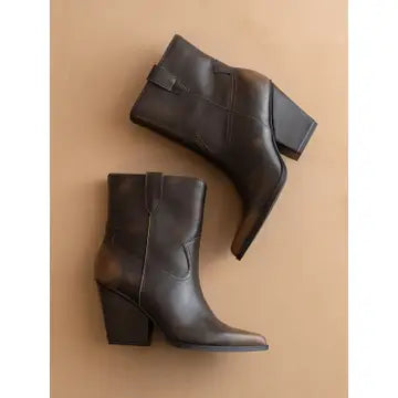 Restock! Distressed Vegan Leather Western Ankle Boots with Pointed Toe