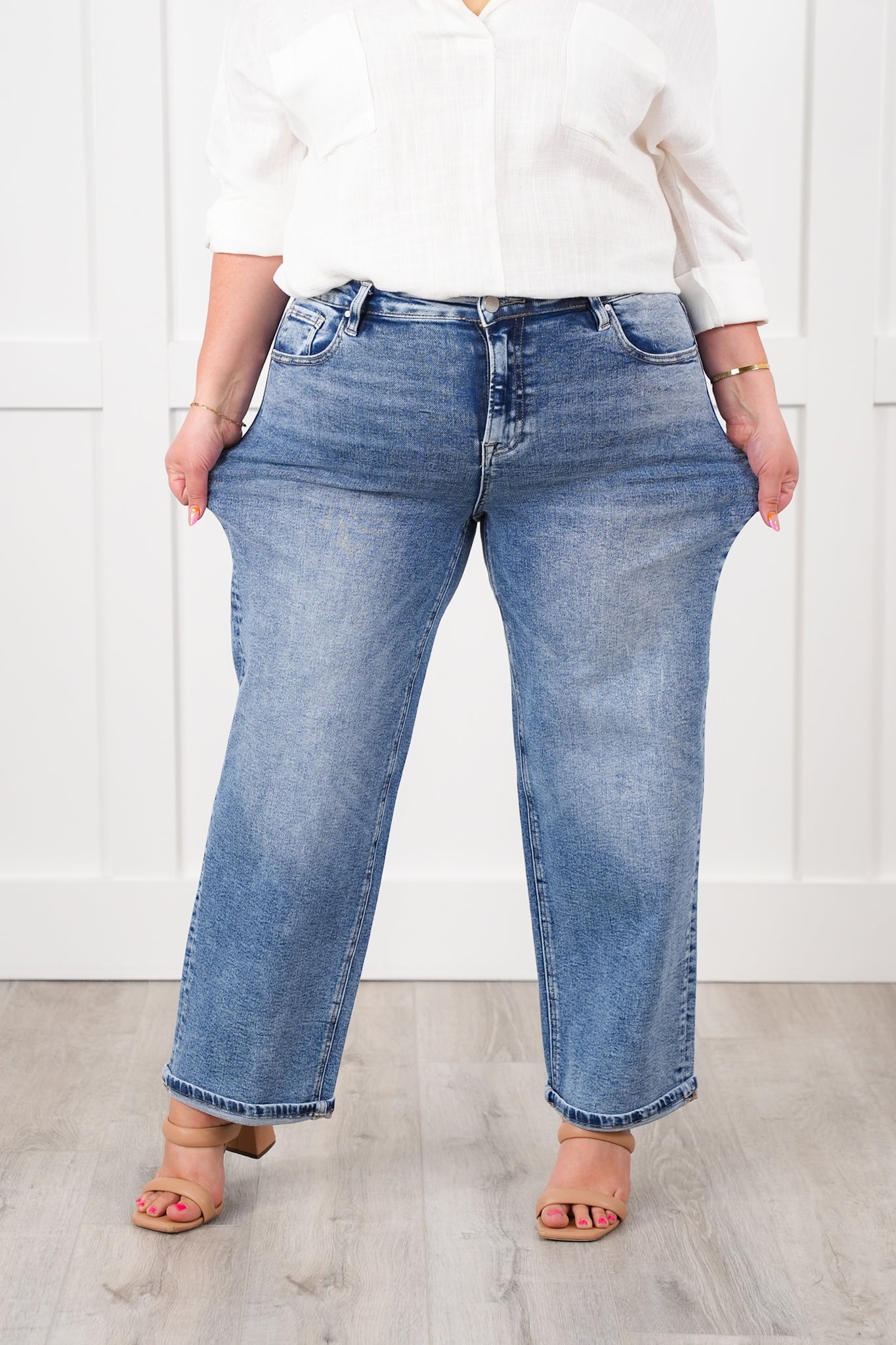 Risen High Rise Medium Wash Boyfriend Jeans