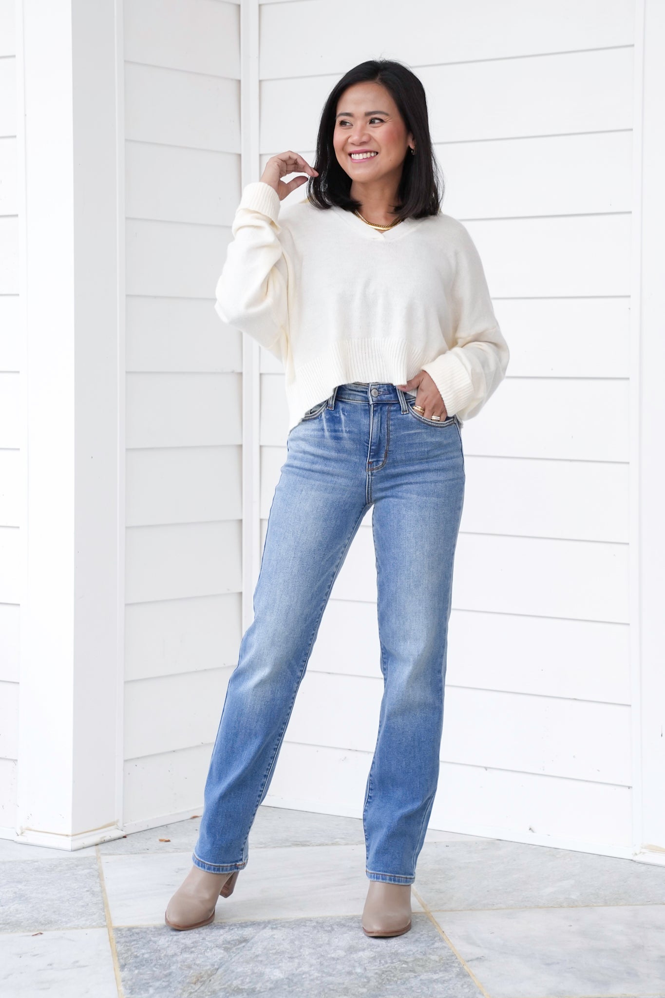 Judy Blue High Rise Medium Vintage Wash Thermal Straight Leg Jeans