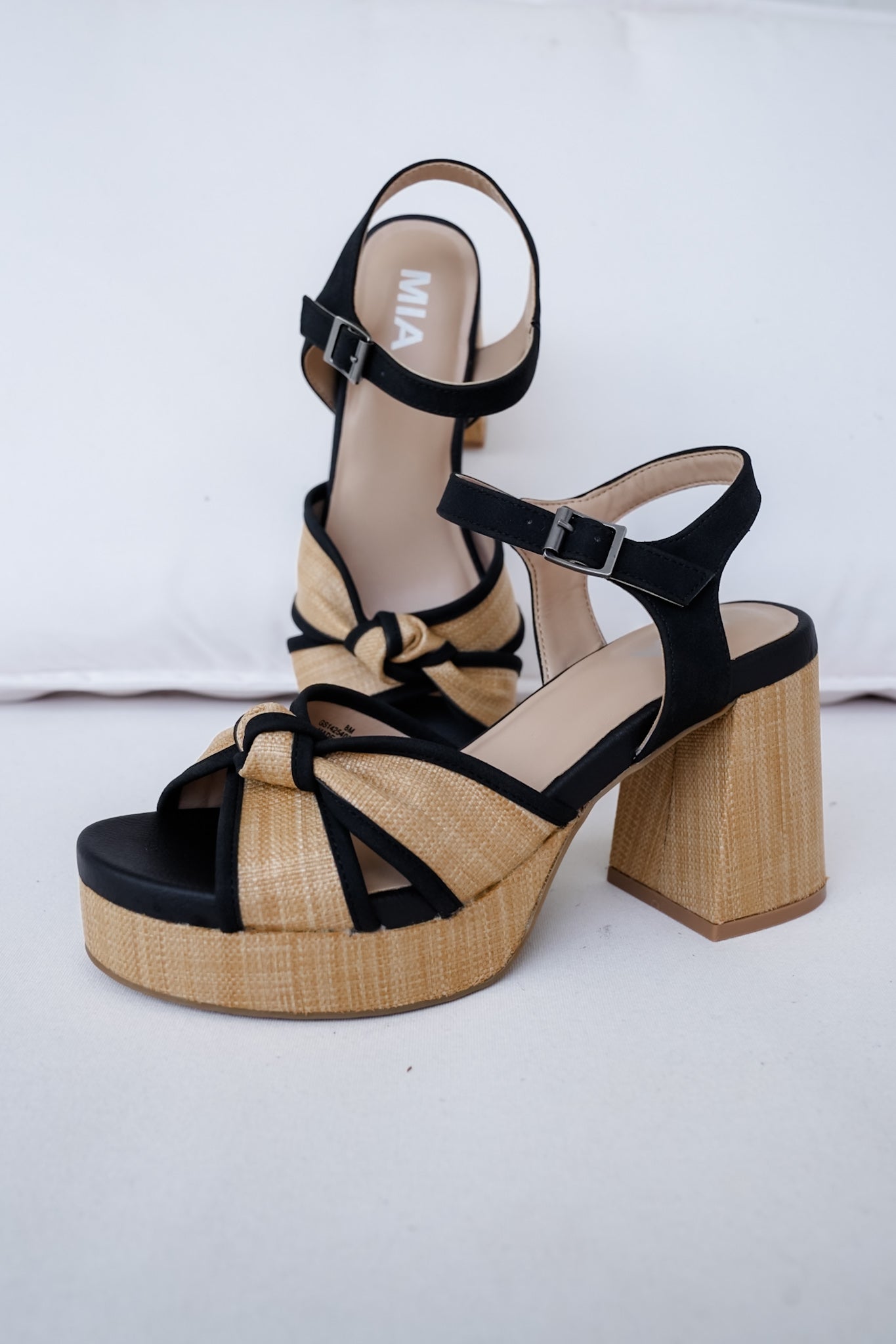 MIA Woven Platform Block Heel Sandal with Knotted Detail