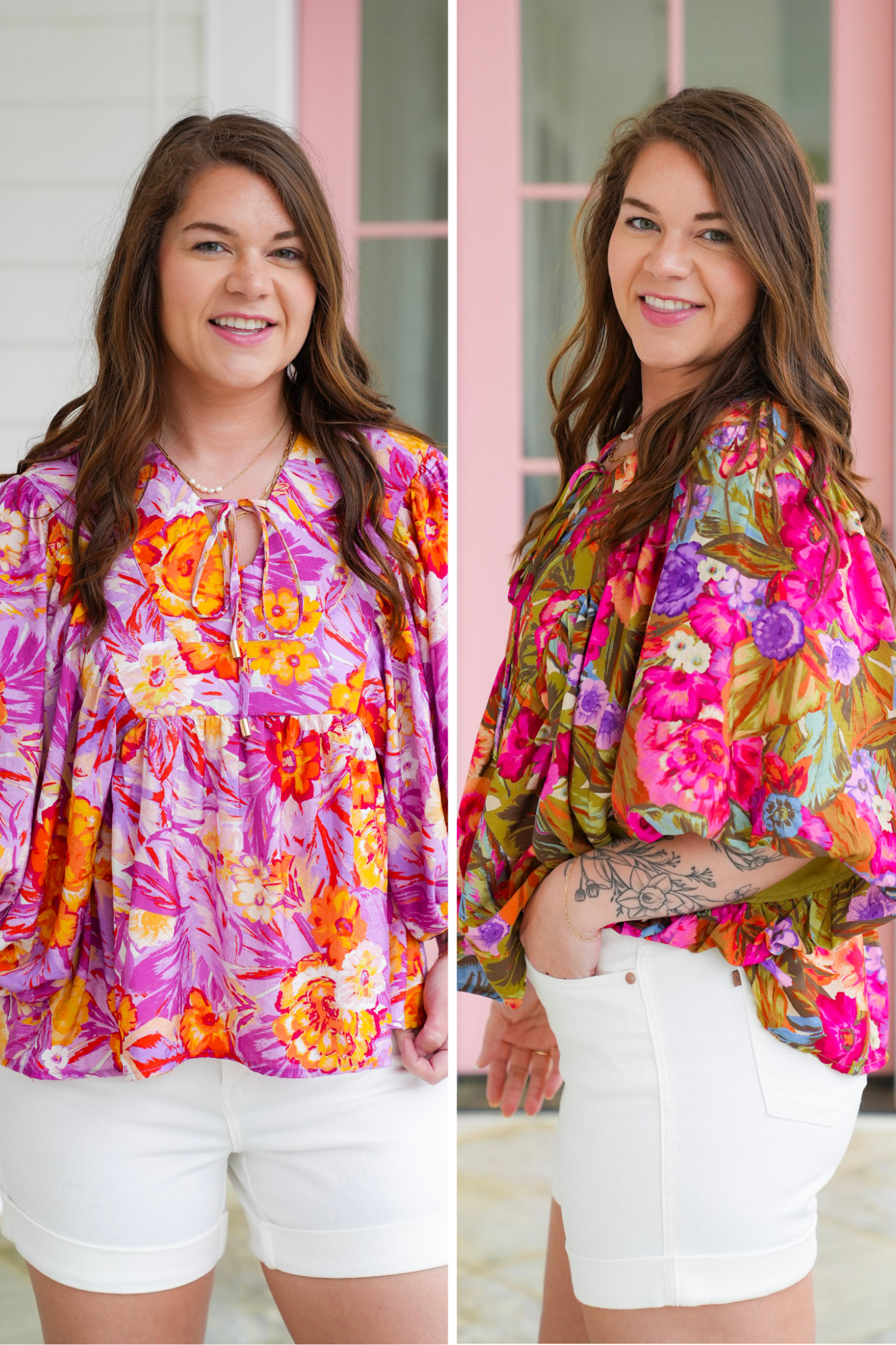 Plus/Reg Tropical Floral Print Dolman Sleeve V Neck Top