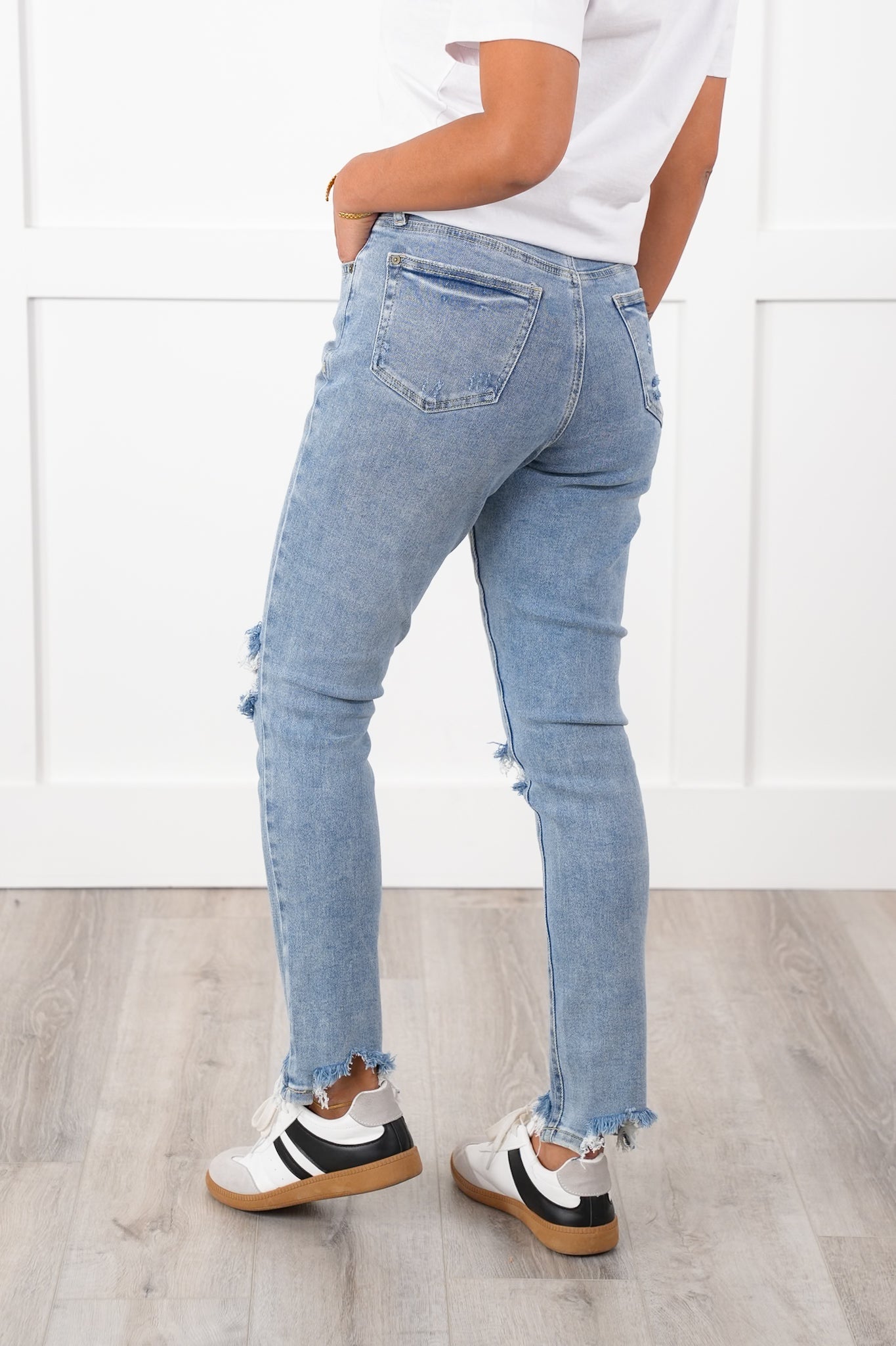 Special A High Rise Light Wash Distressed Relaxed Straight Leg Jeans