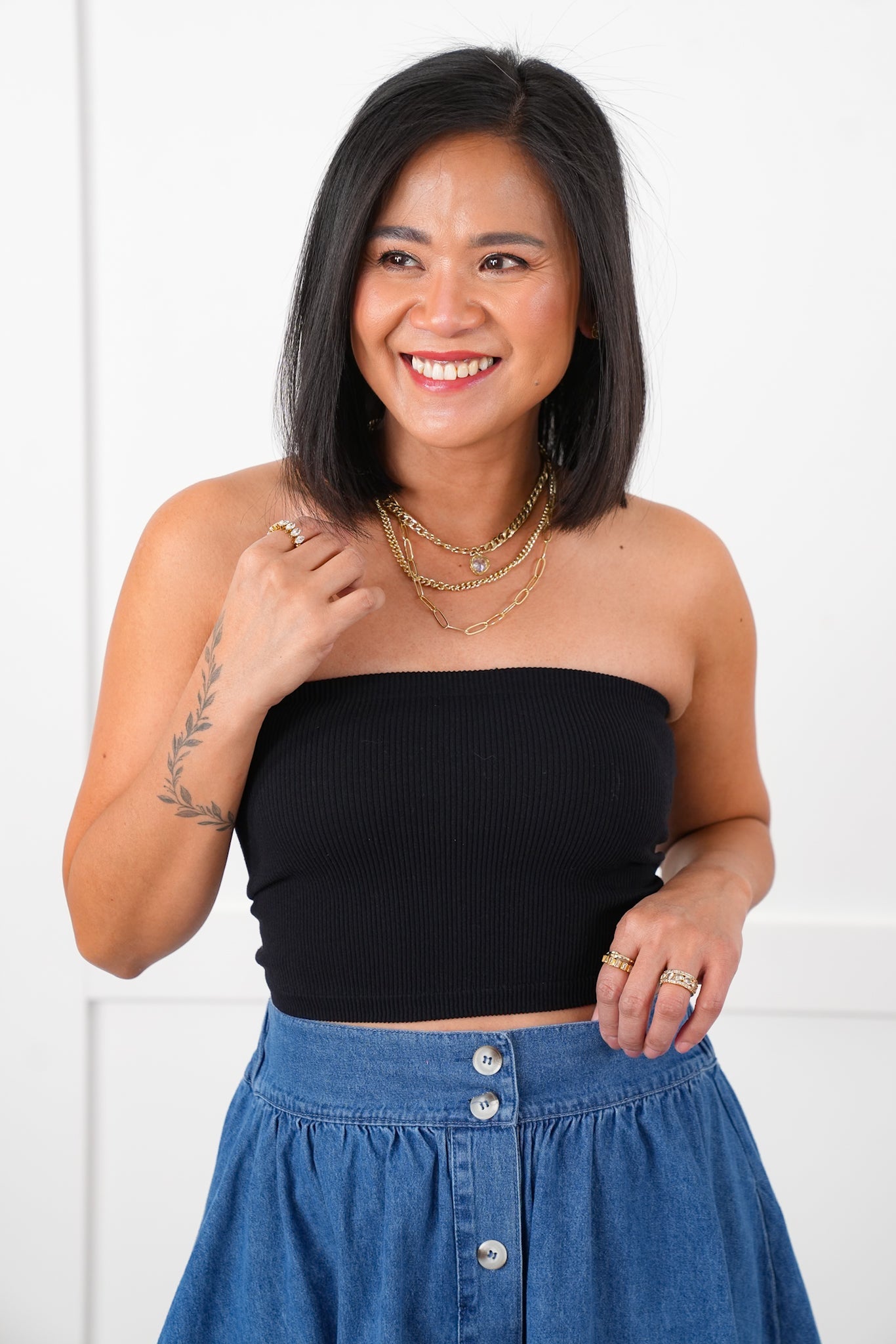 Ribbed Knit Cropped Tube Top with Non Slip Detail