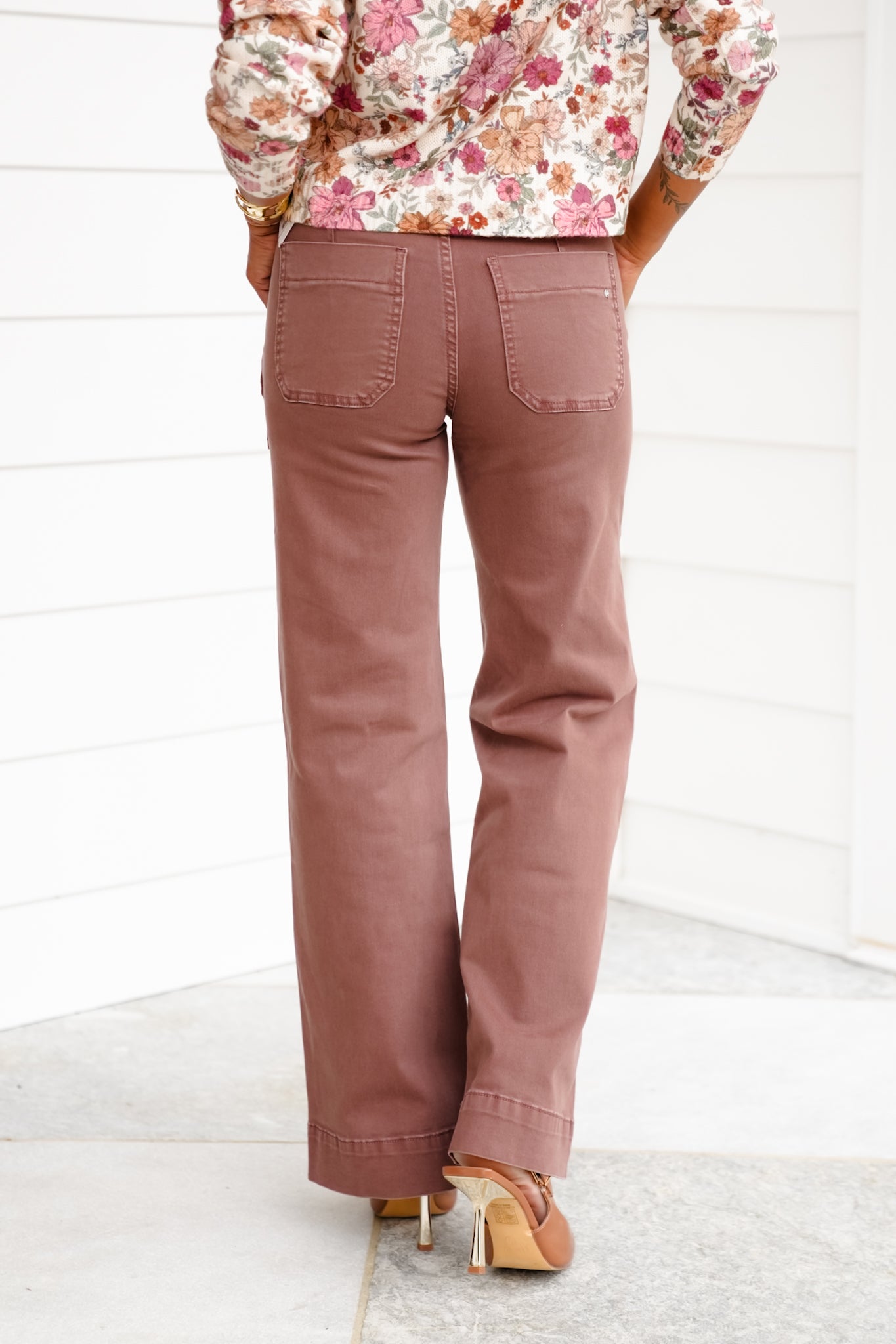 Mica High Rise Brown Double Waistband Wide Leg Jeans