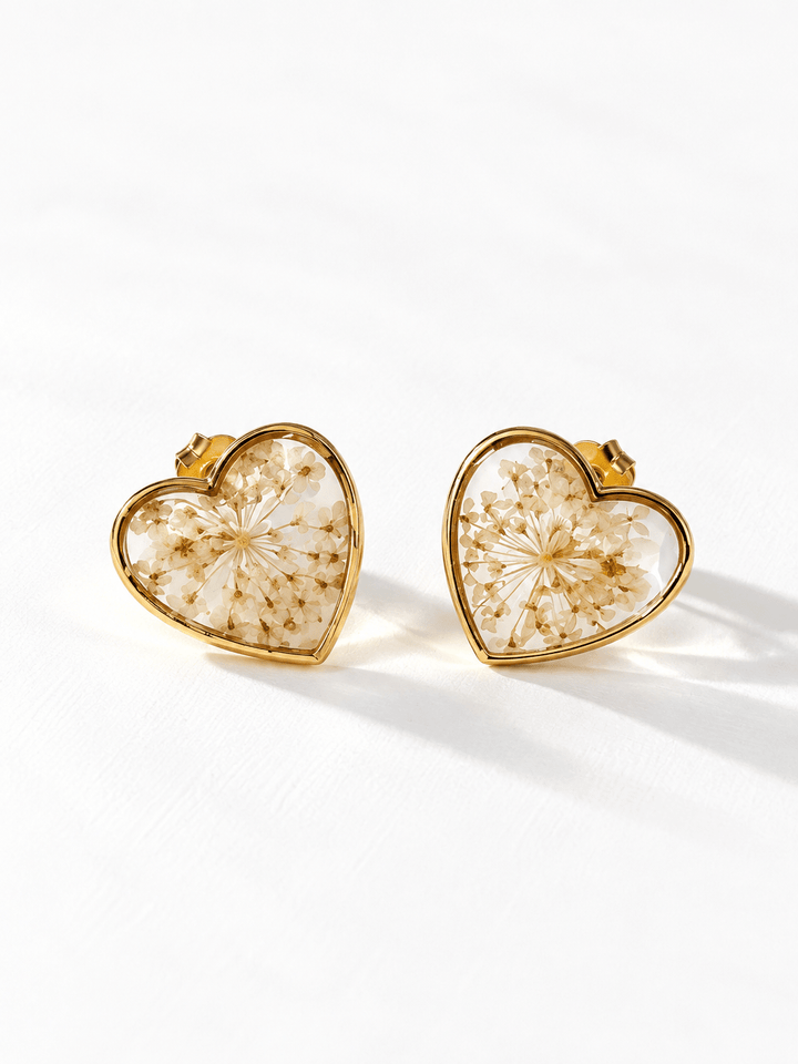 Preserved Flower Heart Earrings - Freckled Poppy