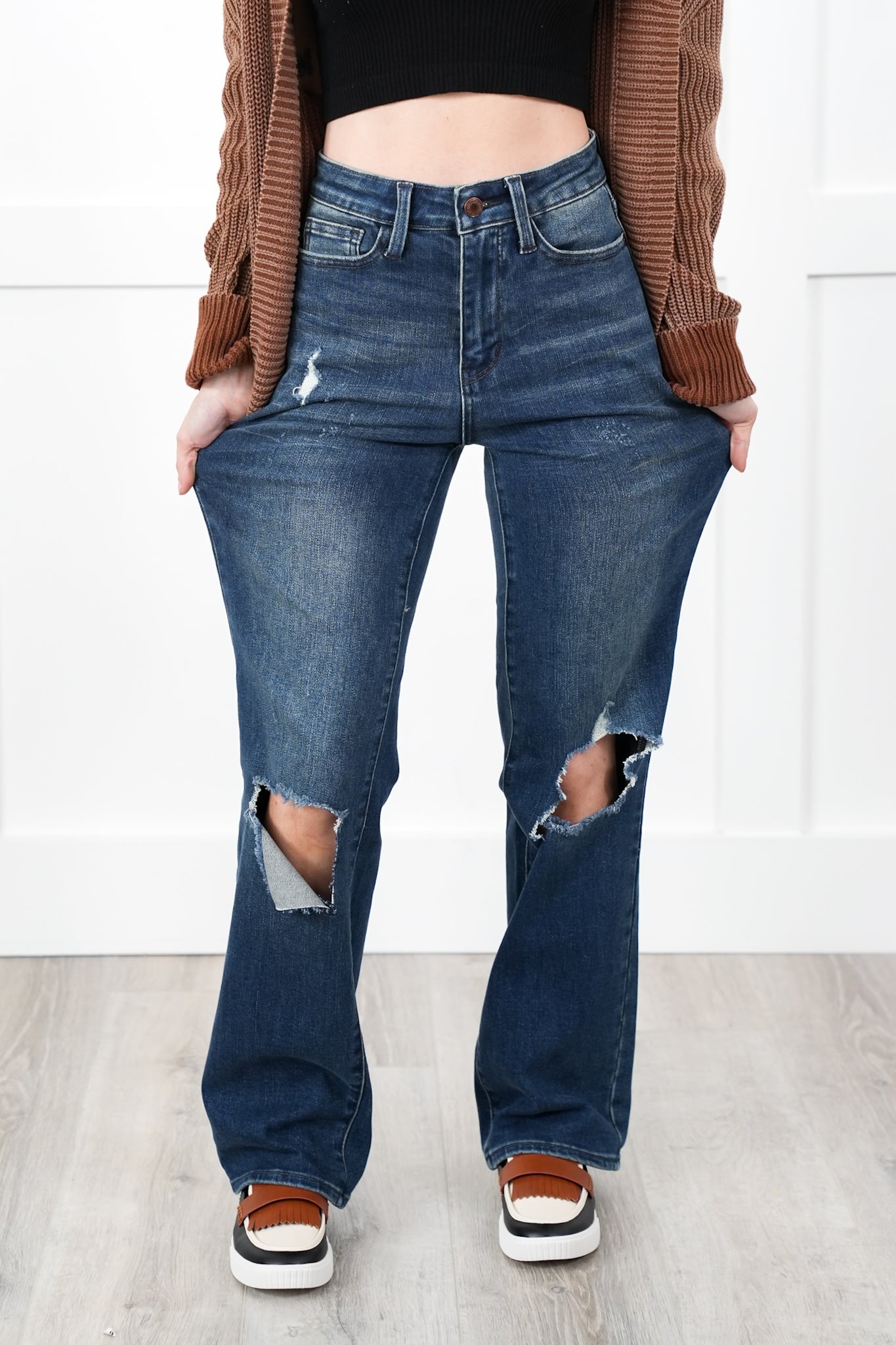 Judy Blue High Rise Dark Wash Ripped Knee Dad Jeans